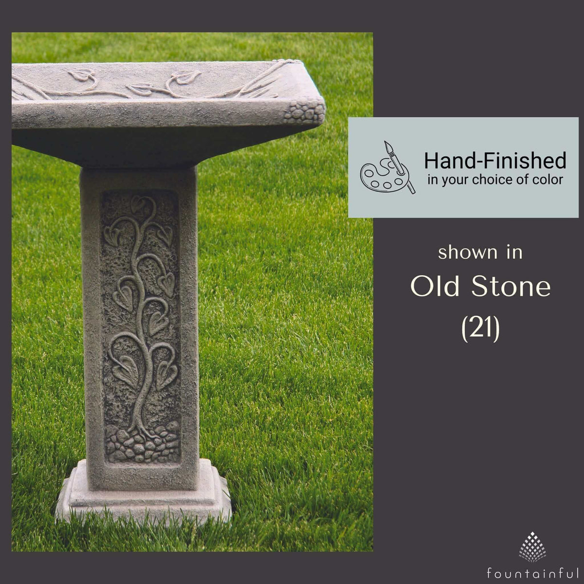 Square 32" Concrete Bird Bath - Massarellis #9717