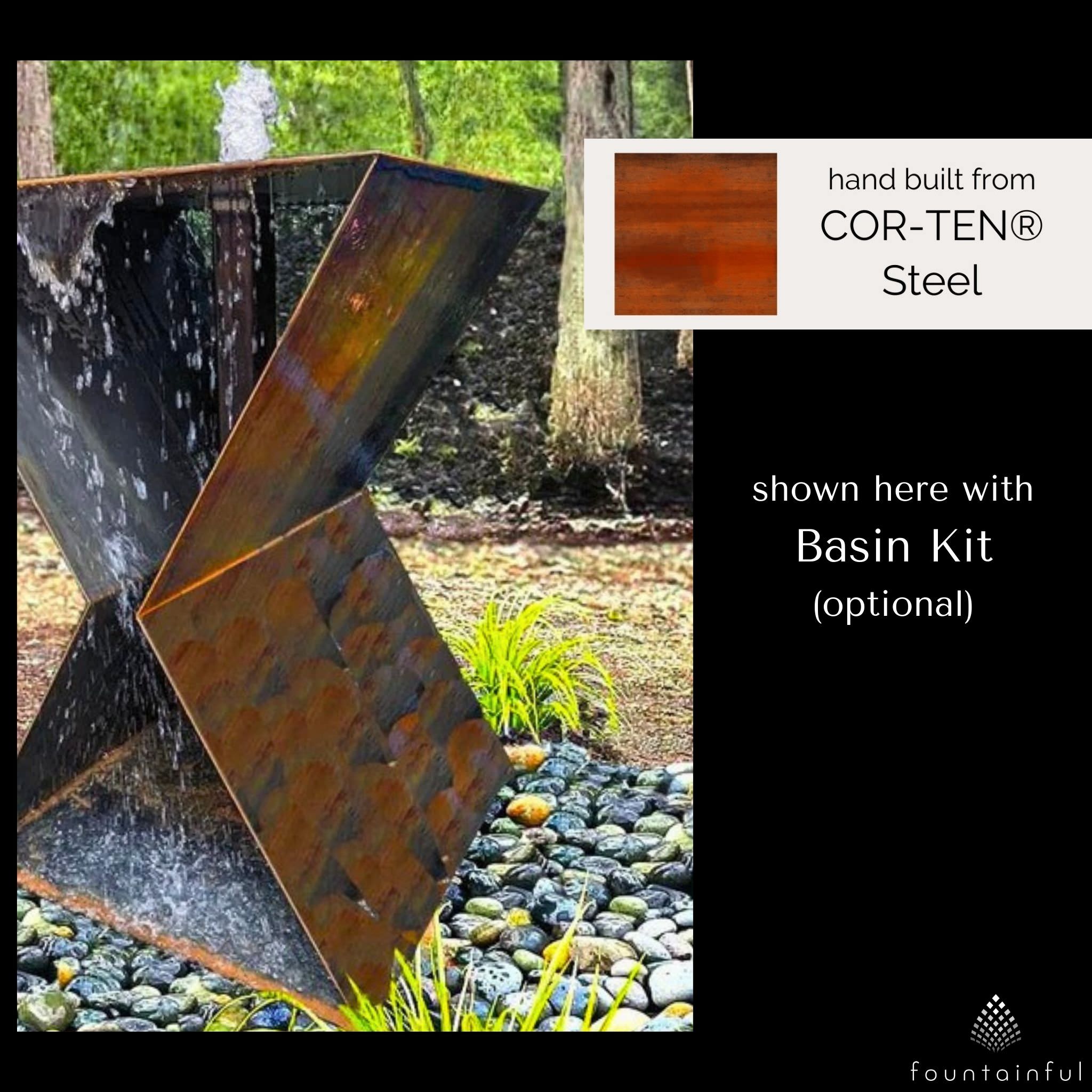LX2 Modern Birdbath Fountain in Corten Steel