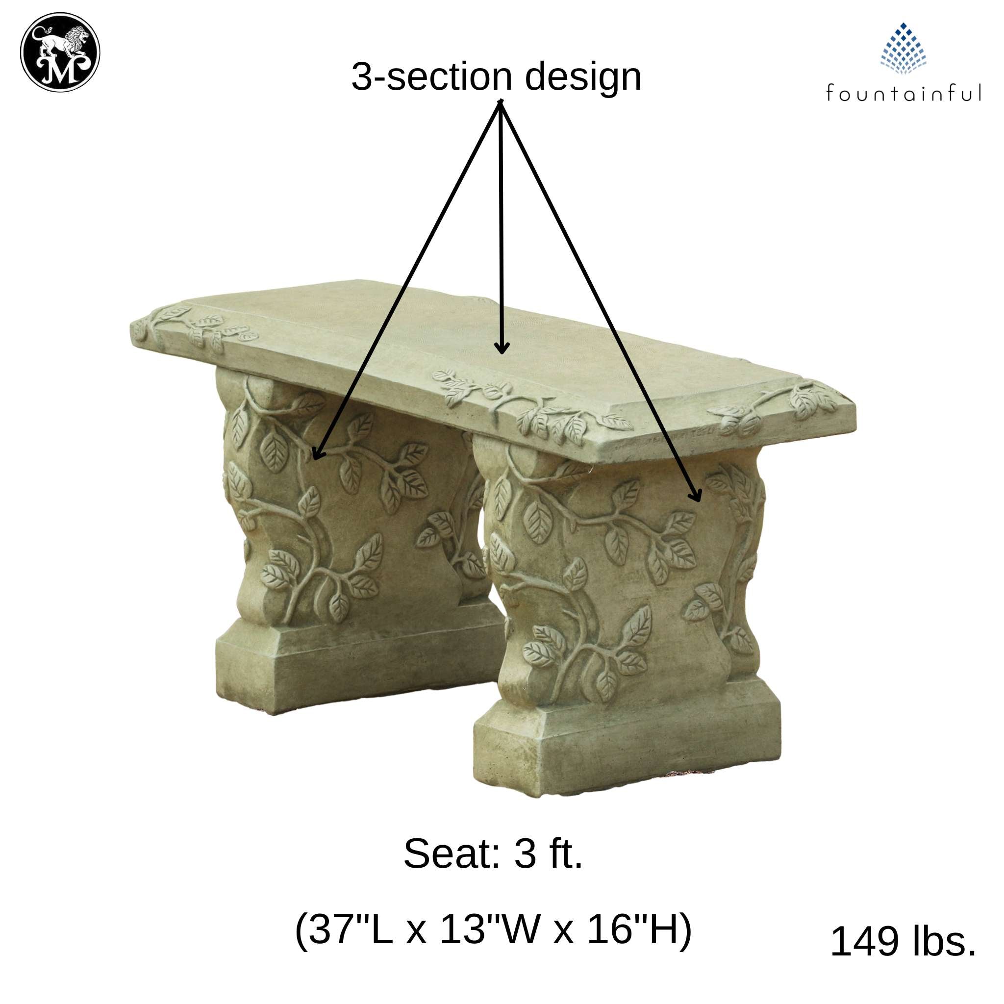 Vine Concrete Garden Bench - Massarellis #4175