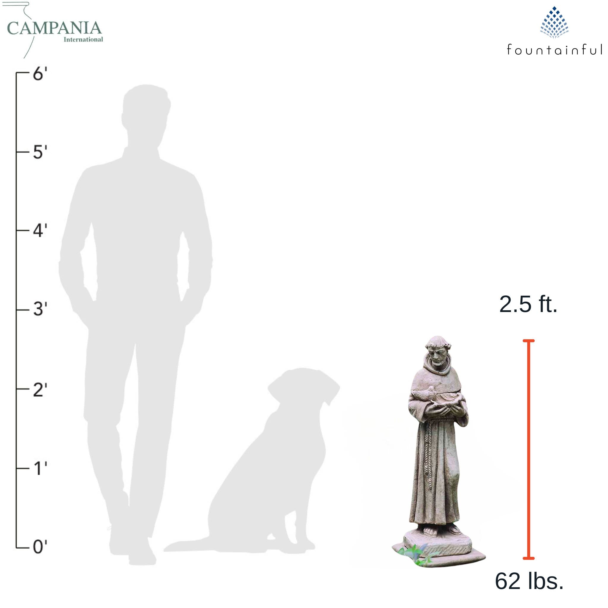 St. Francis w/Bird and Shell Concrete Garden Statue - Campania #R024