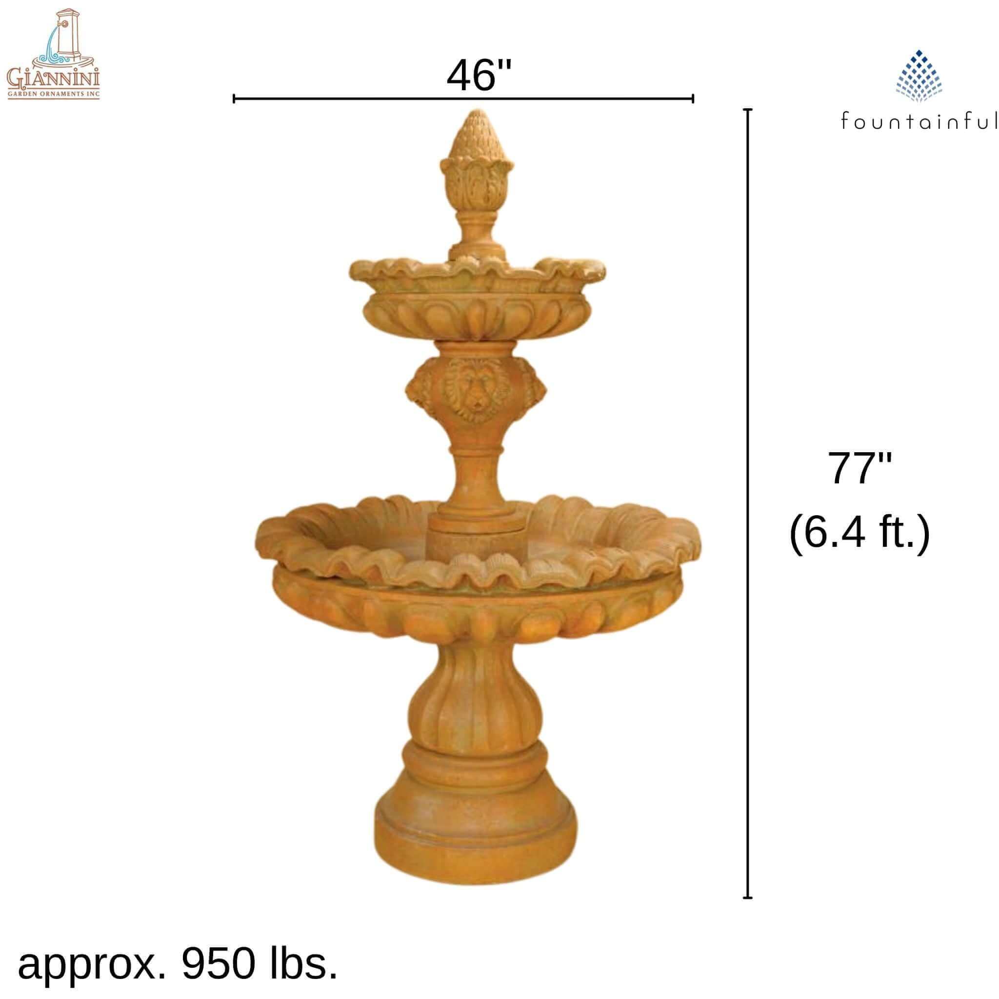 Venezia 2-Tier Lion Head Concrete Fountain - Giannini #1241