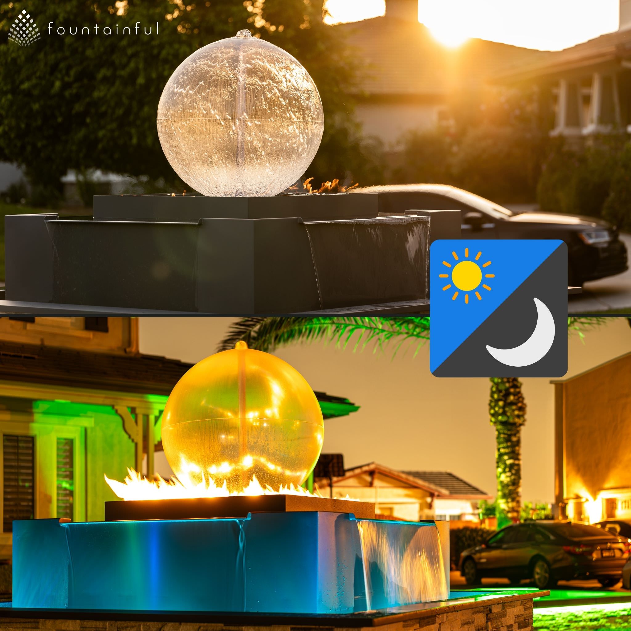 Atlas Crystal Sphere Fire & Water Fountain - The Outdoor Plus
