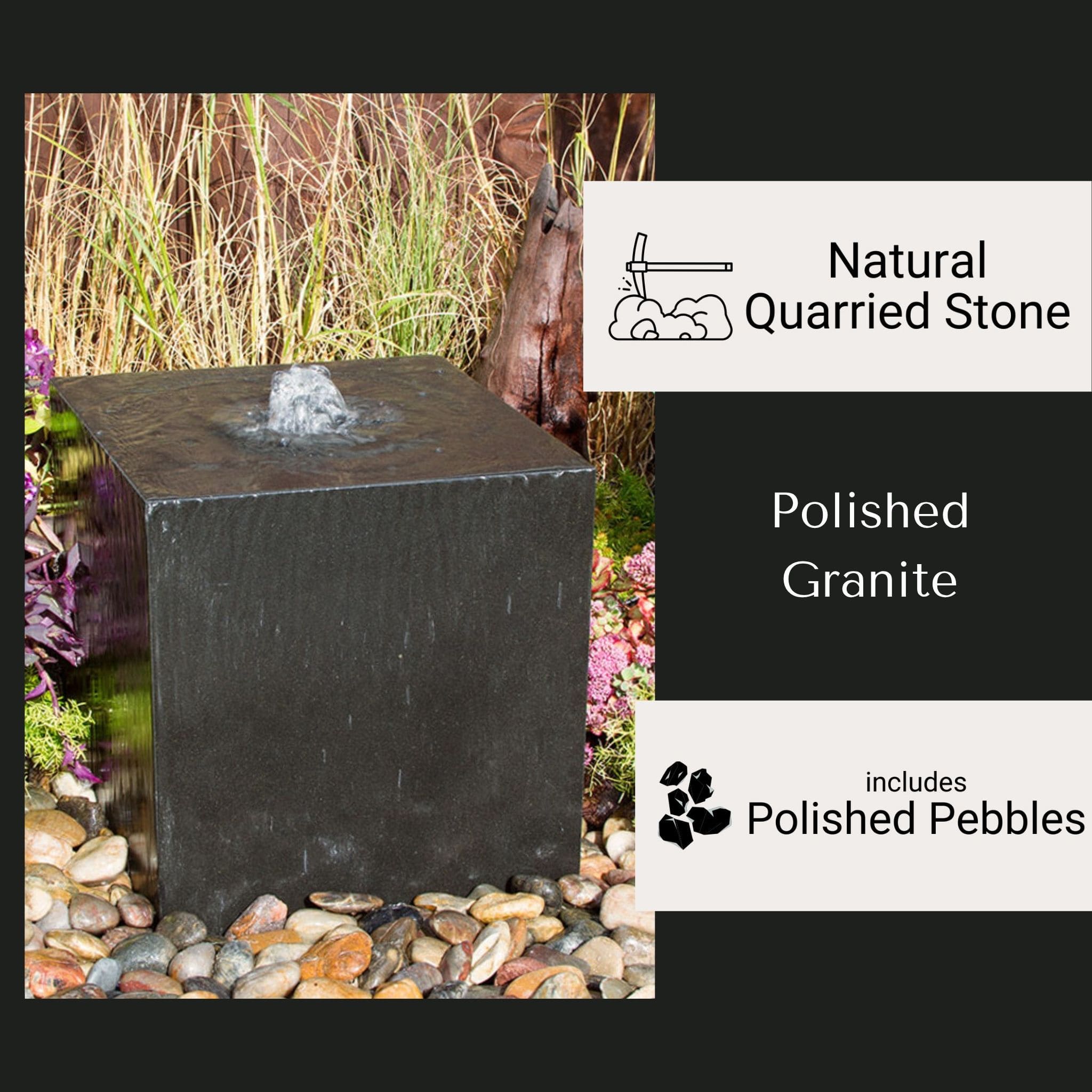 Black Basalt Cube "Heiho" Fountain - Complete Kit - Blue Thumb