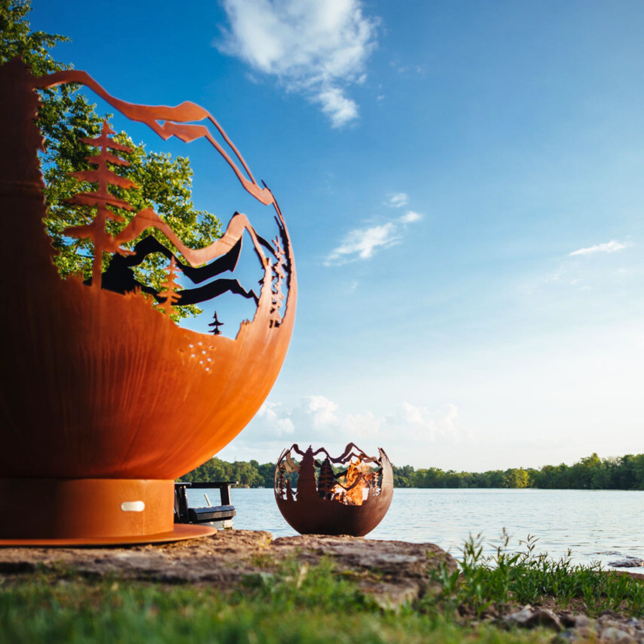 Mountain Vista Gas Fire Pit in Steel - Fire Pit Art