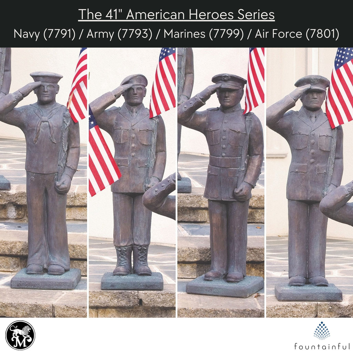 U.S. Military Tall Armed Forces Concrete Statues - Massarellis