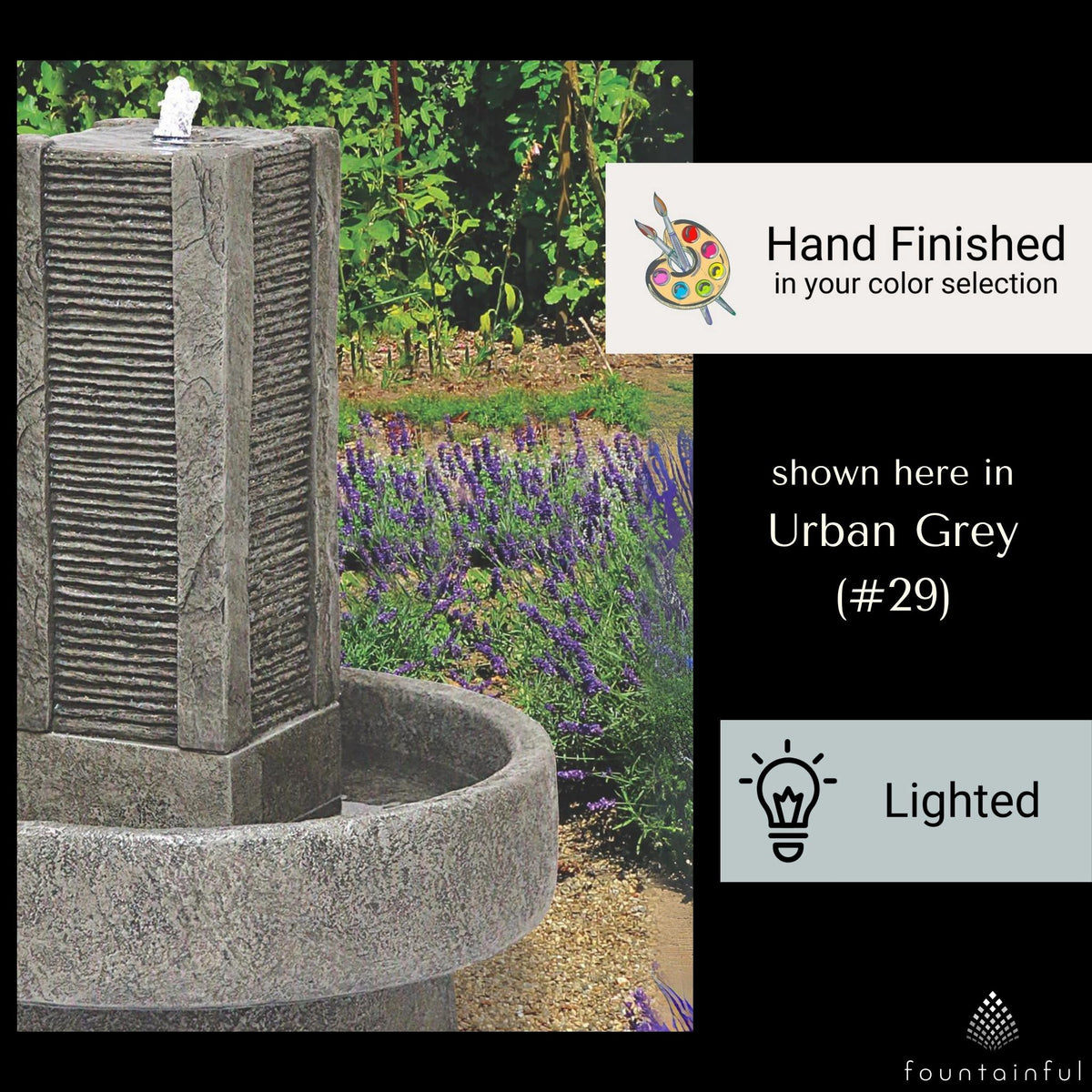 Slate Tower Concrete Fountain with Lights - Massarellis #3811
