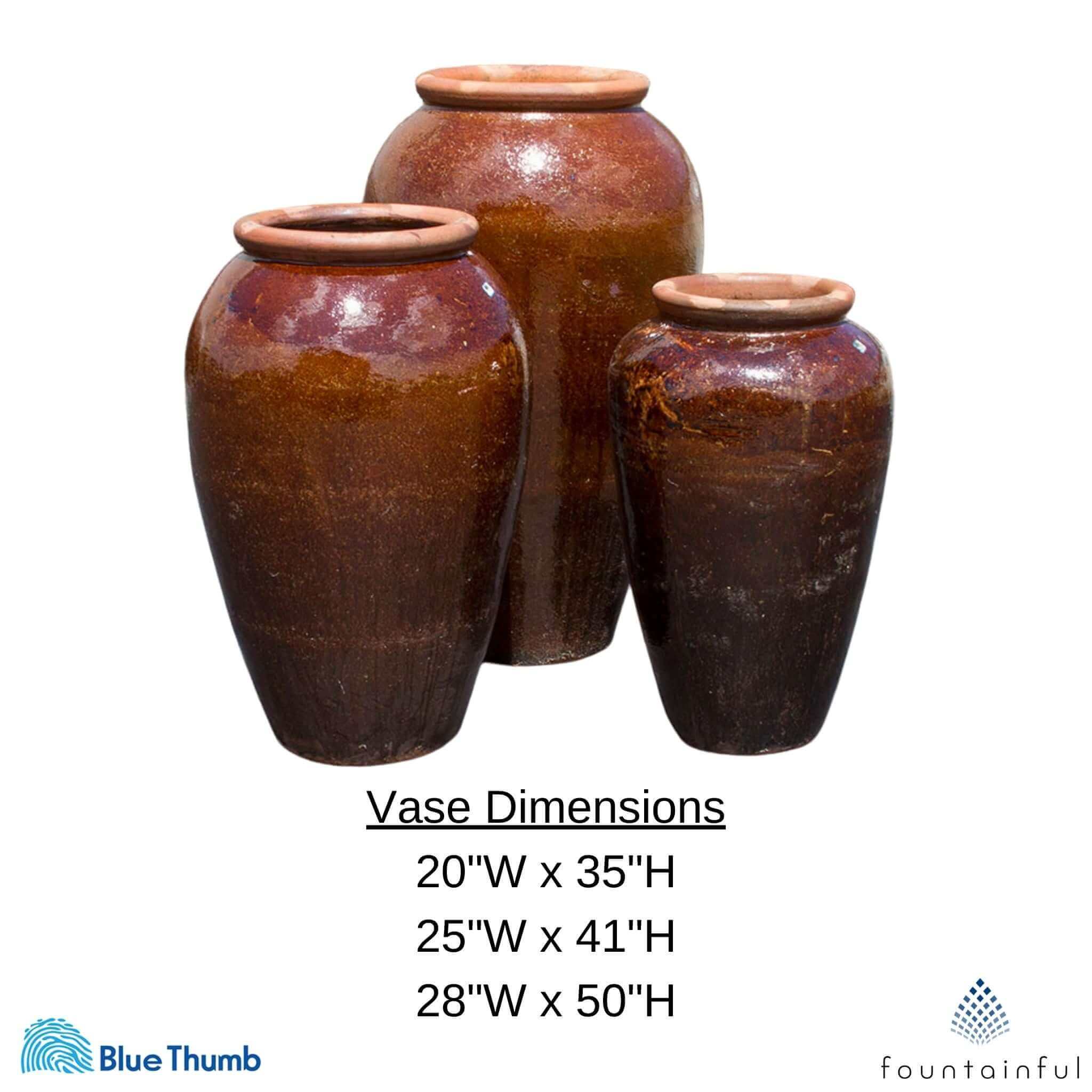 Triple Tuscany Vase "Crimson Brown" Water Fountain - Complete Kit - Blue Thumb