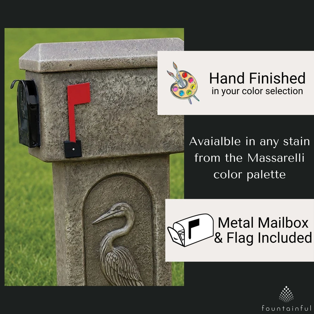 Heron Concrete Mailbox - Massarellis #4692