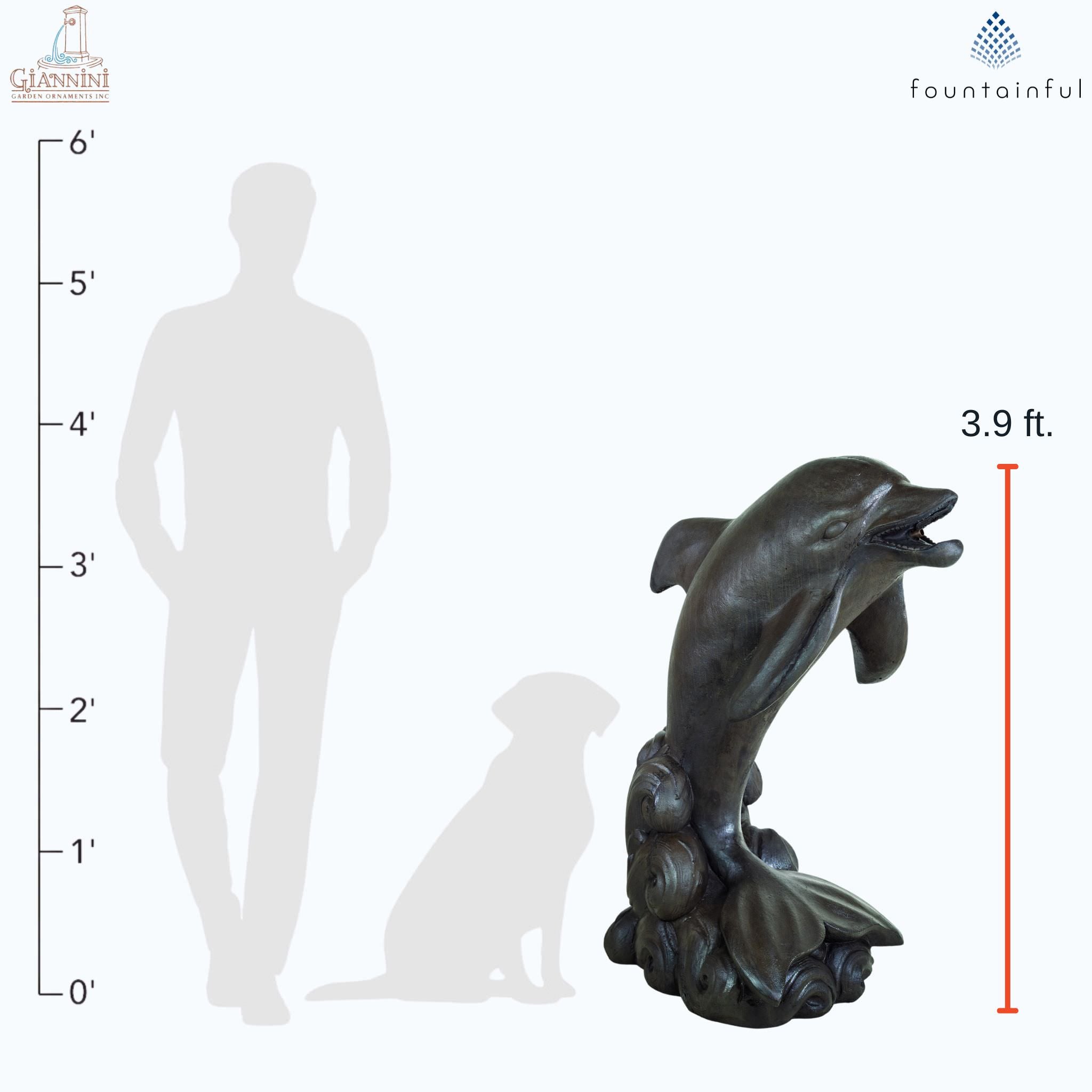 Delfino Plumbed Concrete Dolphin Statue - Giannini #8123