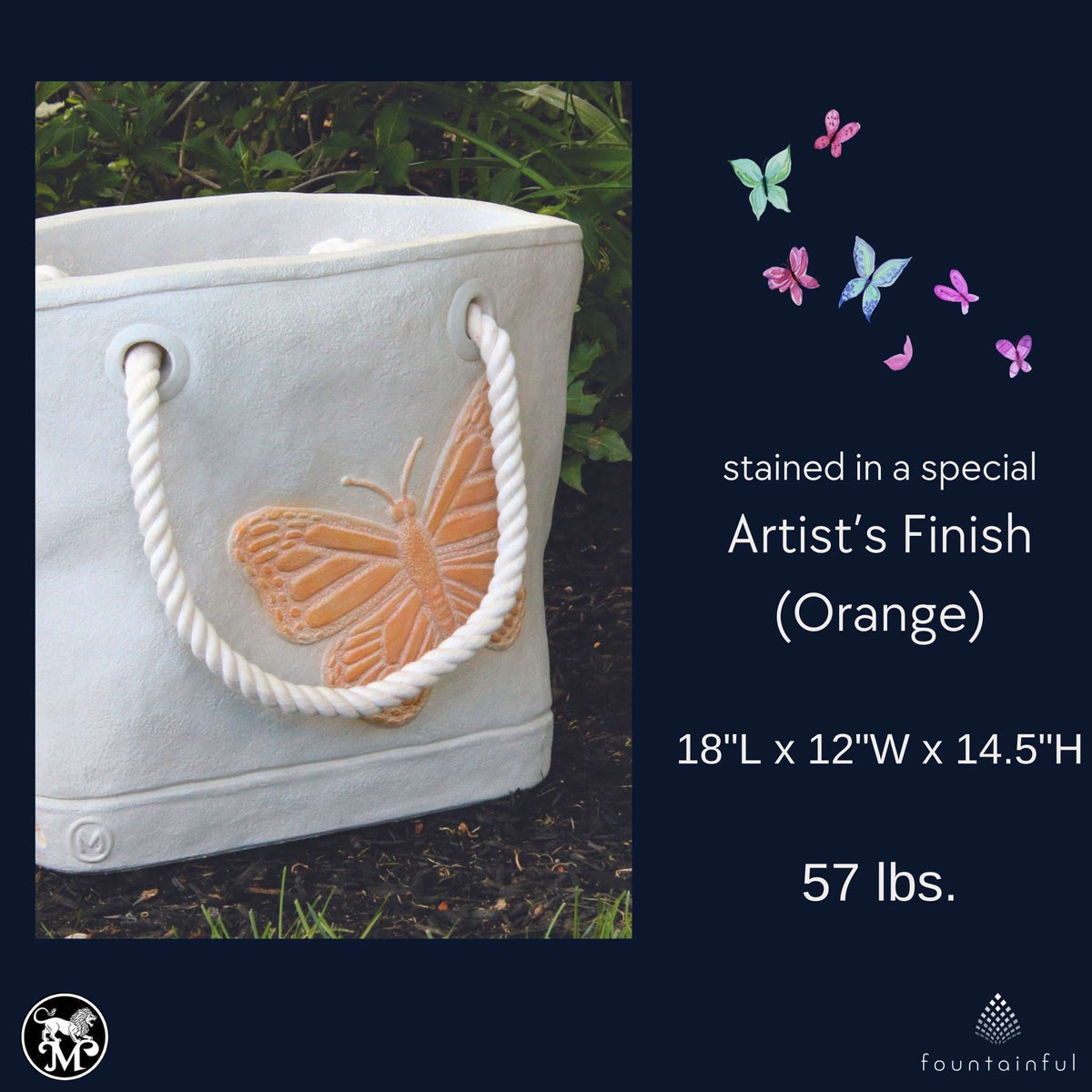 Butterfly Concrete Tote Planter - Massarellis #6554