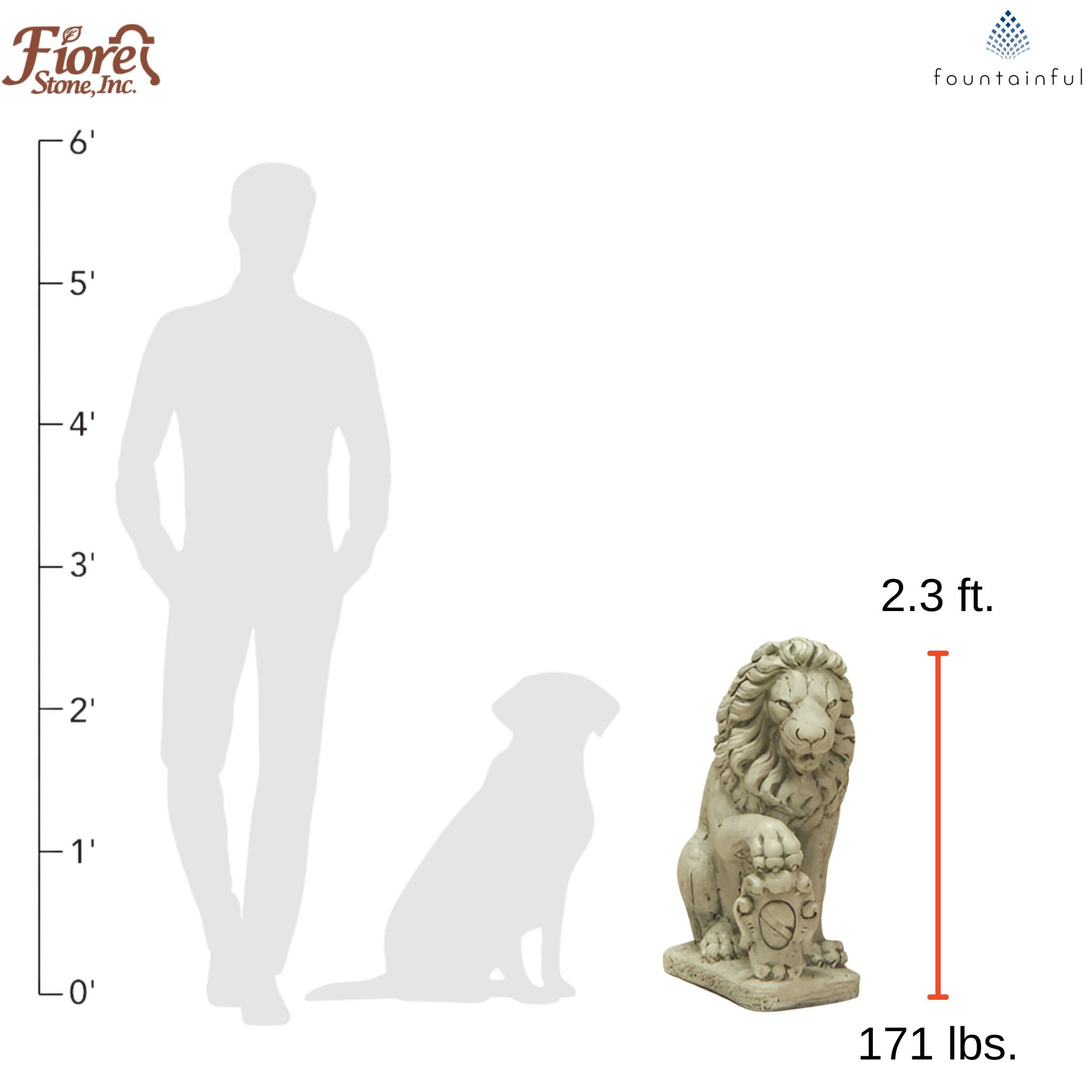 Lion with Shield Plumbed Concrete Statue - Fiore #543