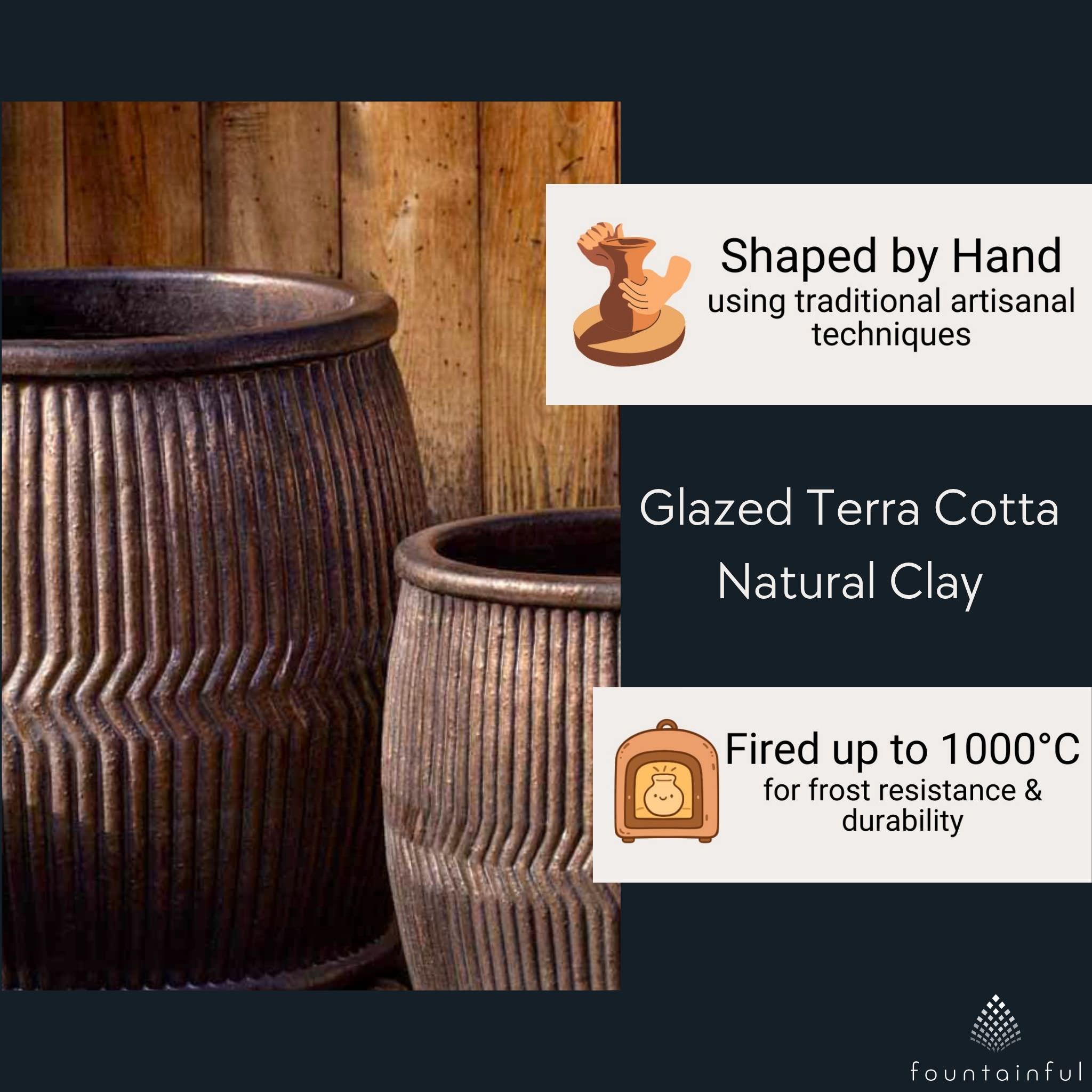 Rain Barrel Glazed Set of 3 Terra Cotta Planters - Campania #6830