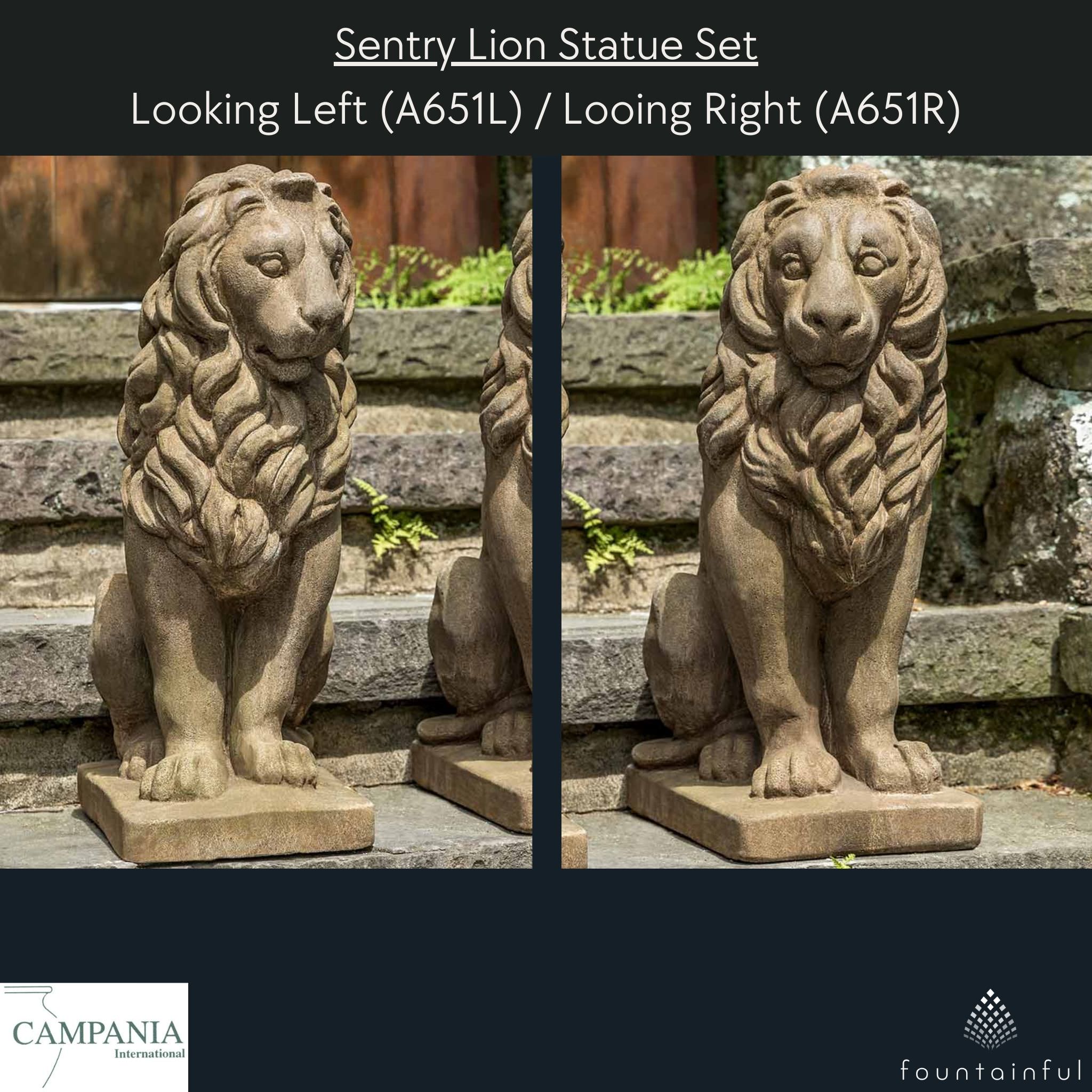 Sentry Lion Concrete Garden Statues - Campania