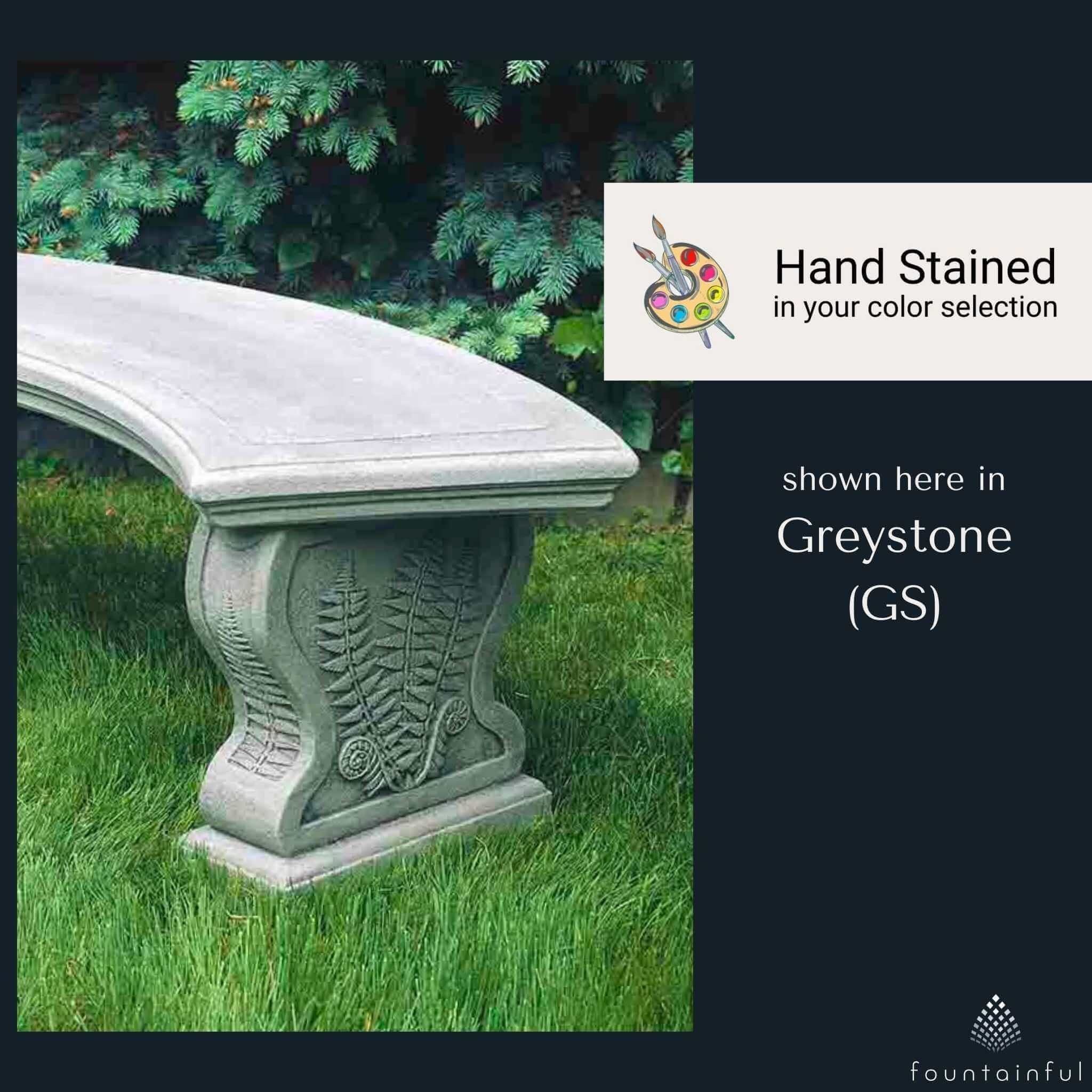 Curved Woodland Ferns Concrete Garden Bench - Campania #BE21