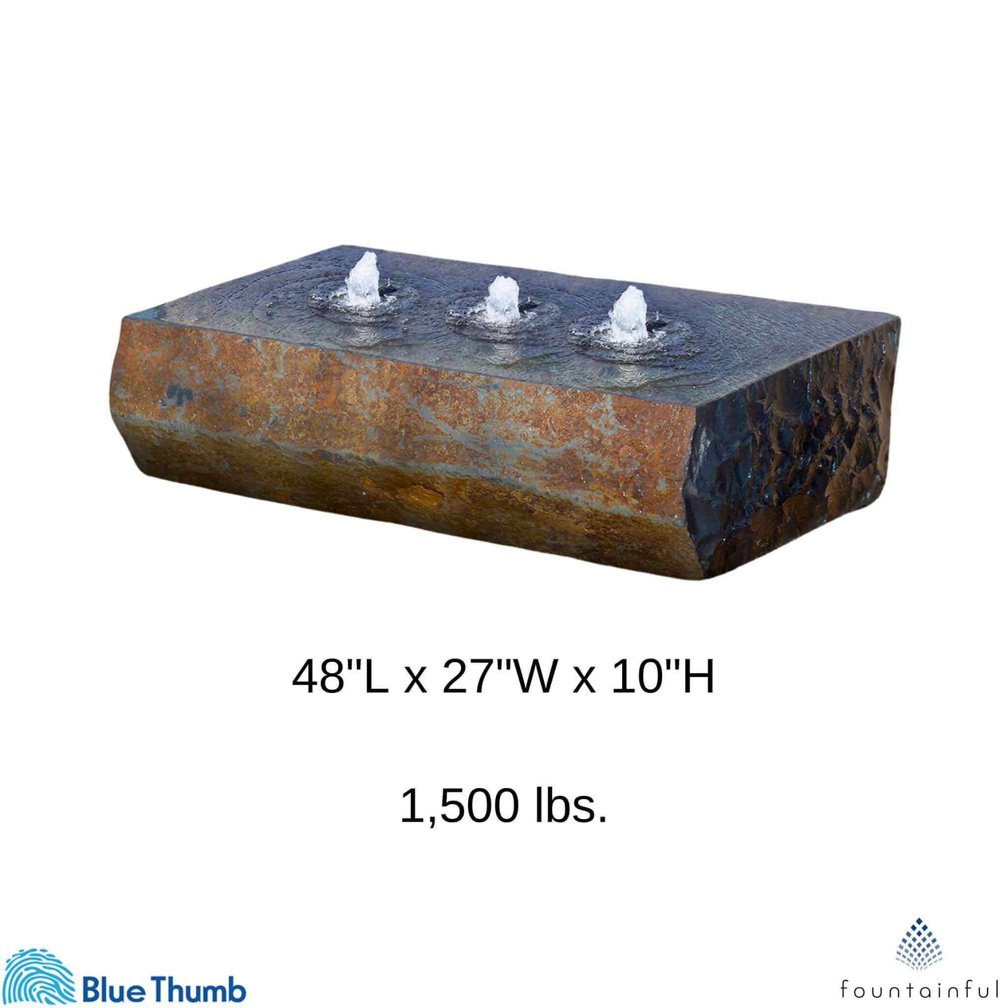 Basalt Block "Ichise" Triple Drilled Fountain - Complete Kit - Blue Thumb
