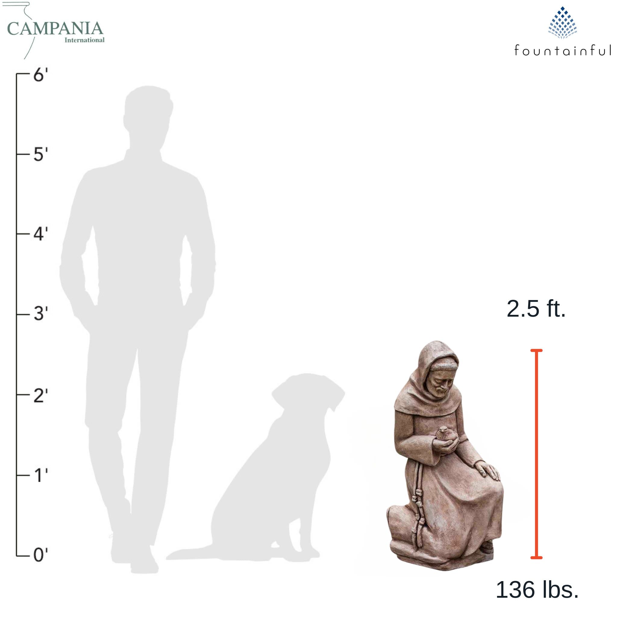 Kneeling St. Francis w/Bird Concrete Garden Statue - Campania #R116