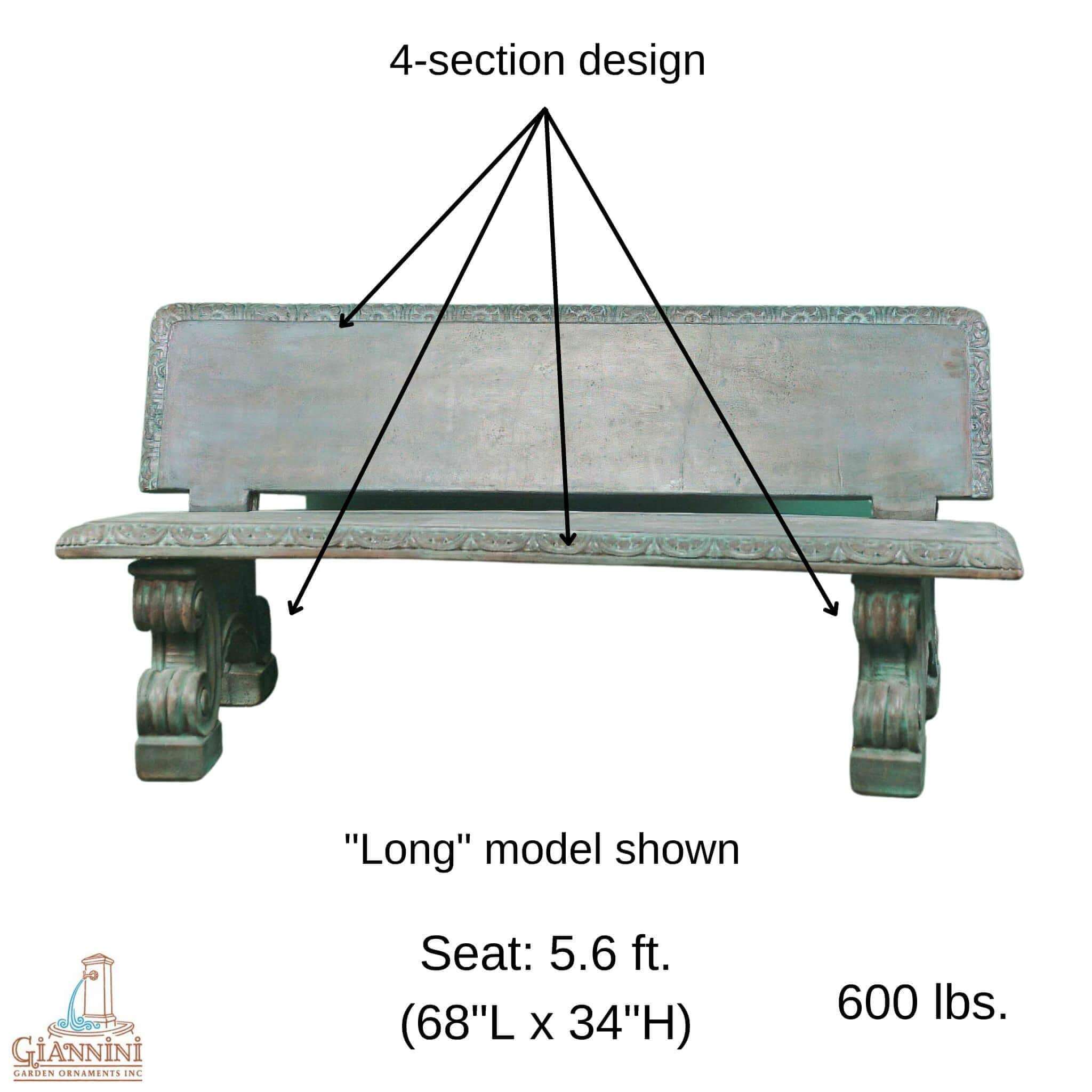 Italian Concrete Garden Bench - Giannini #510 / #510L