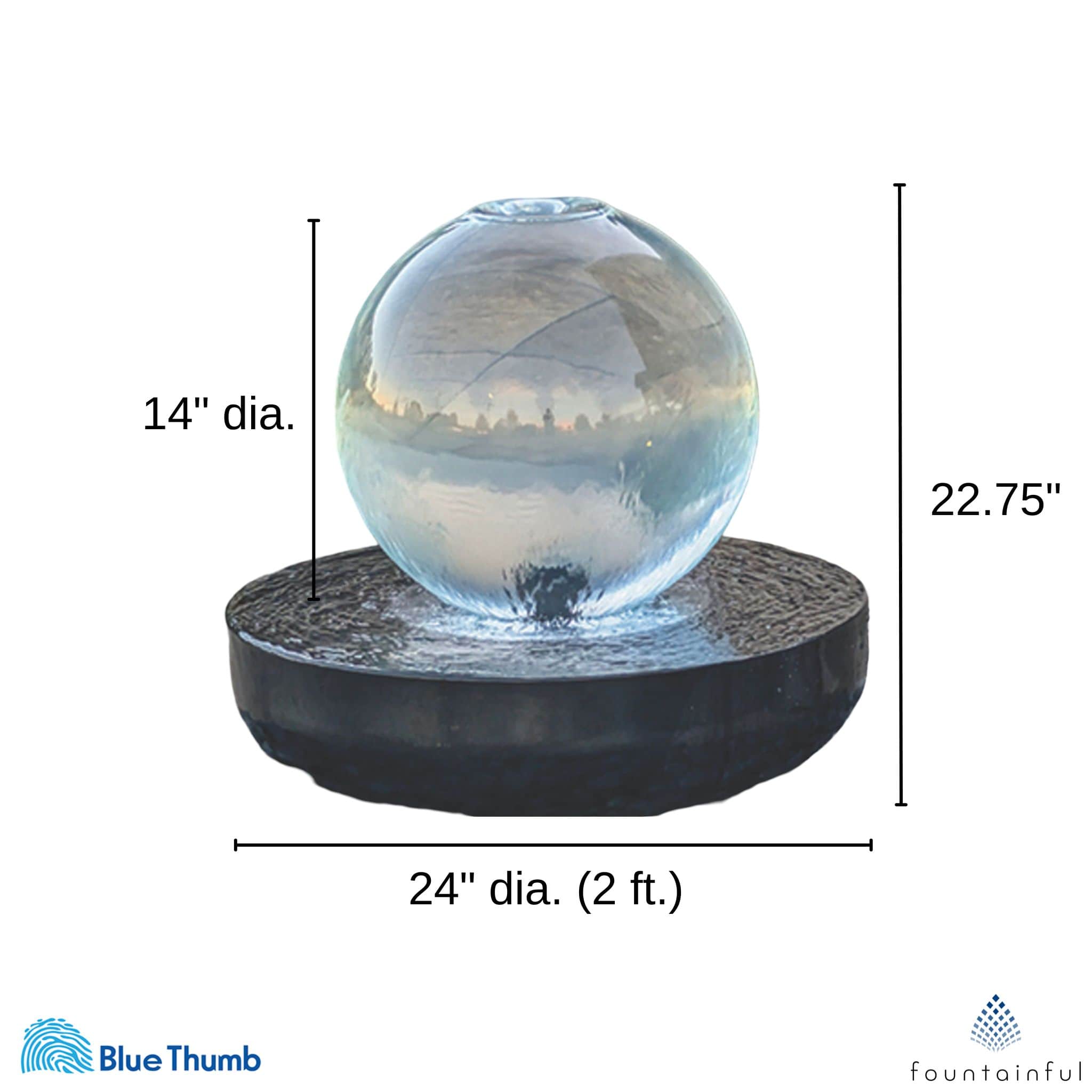 Crystal Sphere (14") Water Fountain - Complete Kit - Blue Thumb
