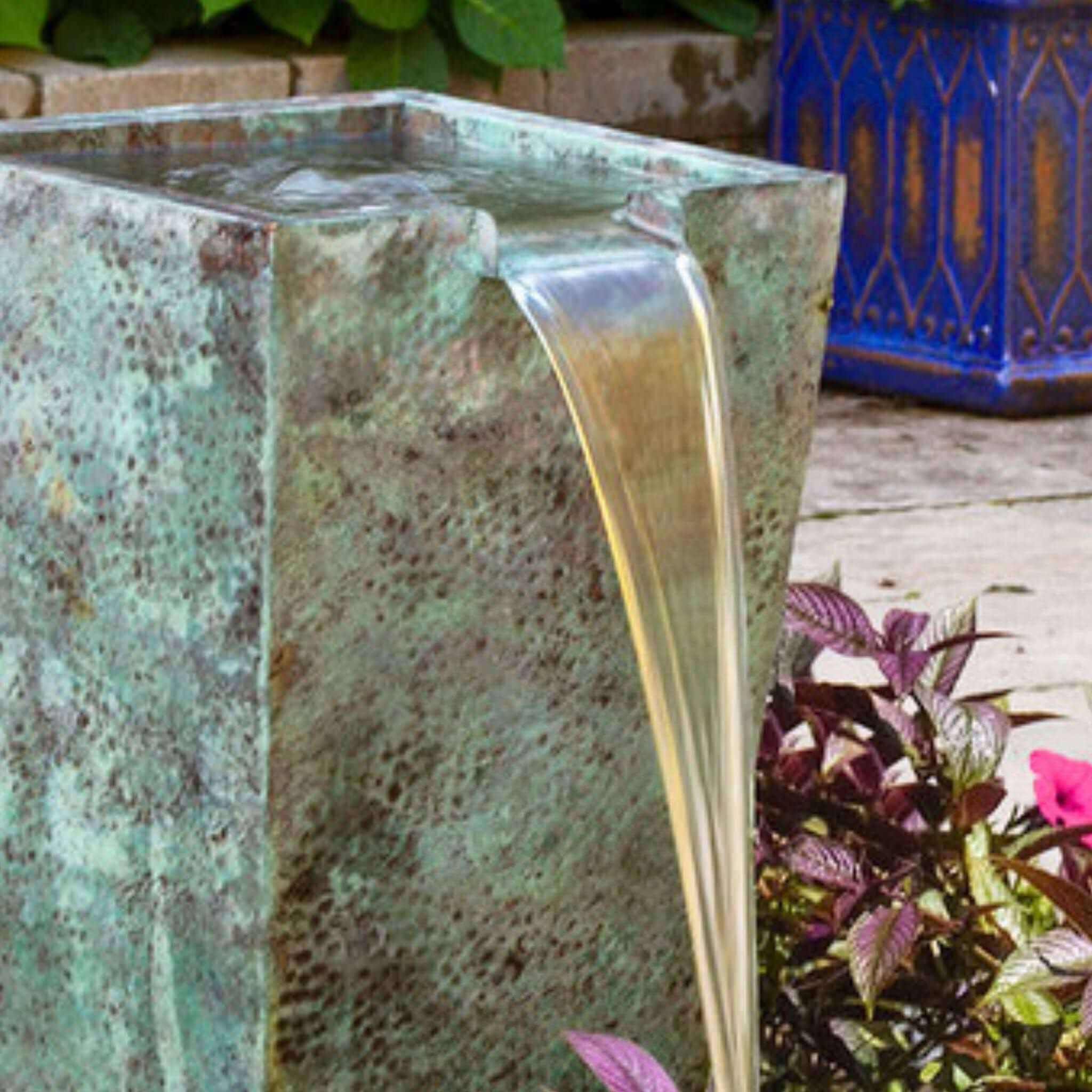 Tapered Square Brass Urn Fountain - Complete Kit - Blue Thumb