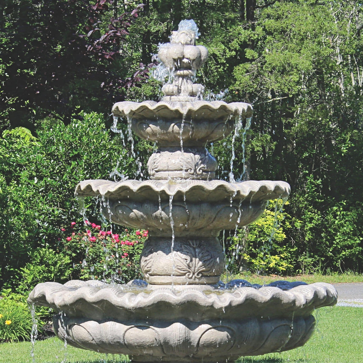 Scallop 3-Tier Concrete Fountain w/Pool - Massarellis #3886