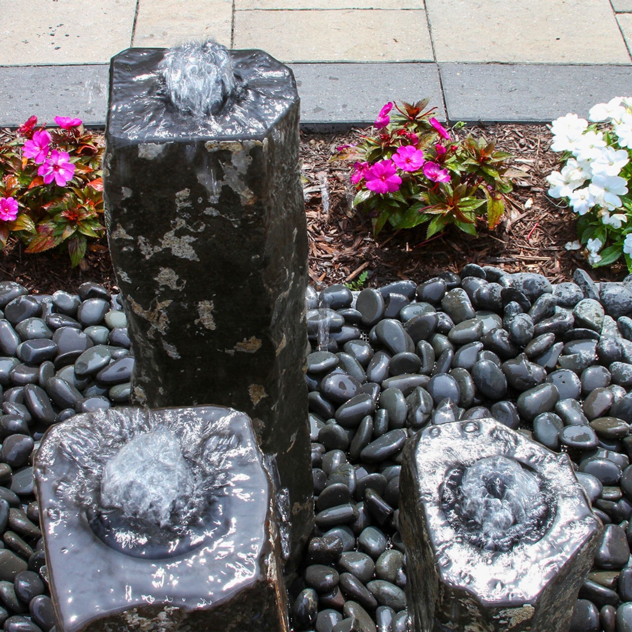 Triple Hollowed-Out Basalt Fountain - Complete Kit- Blue Thumb