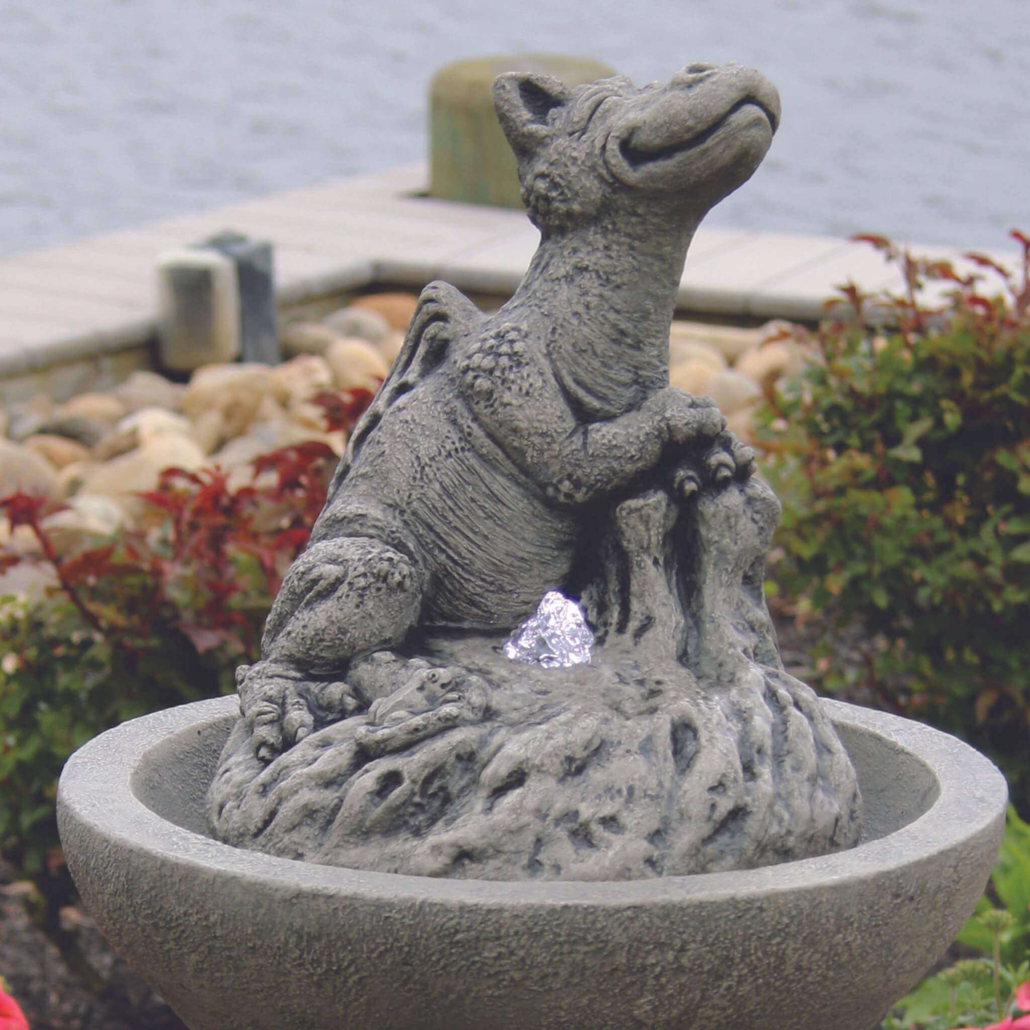Chillin Dragon Concrete Fountainette w/Lights - Massarellis #3939