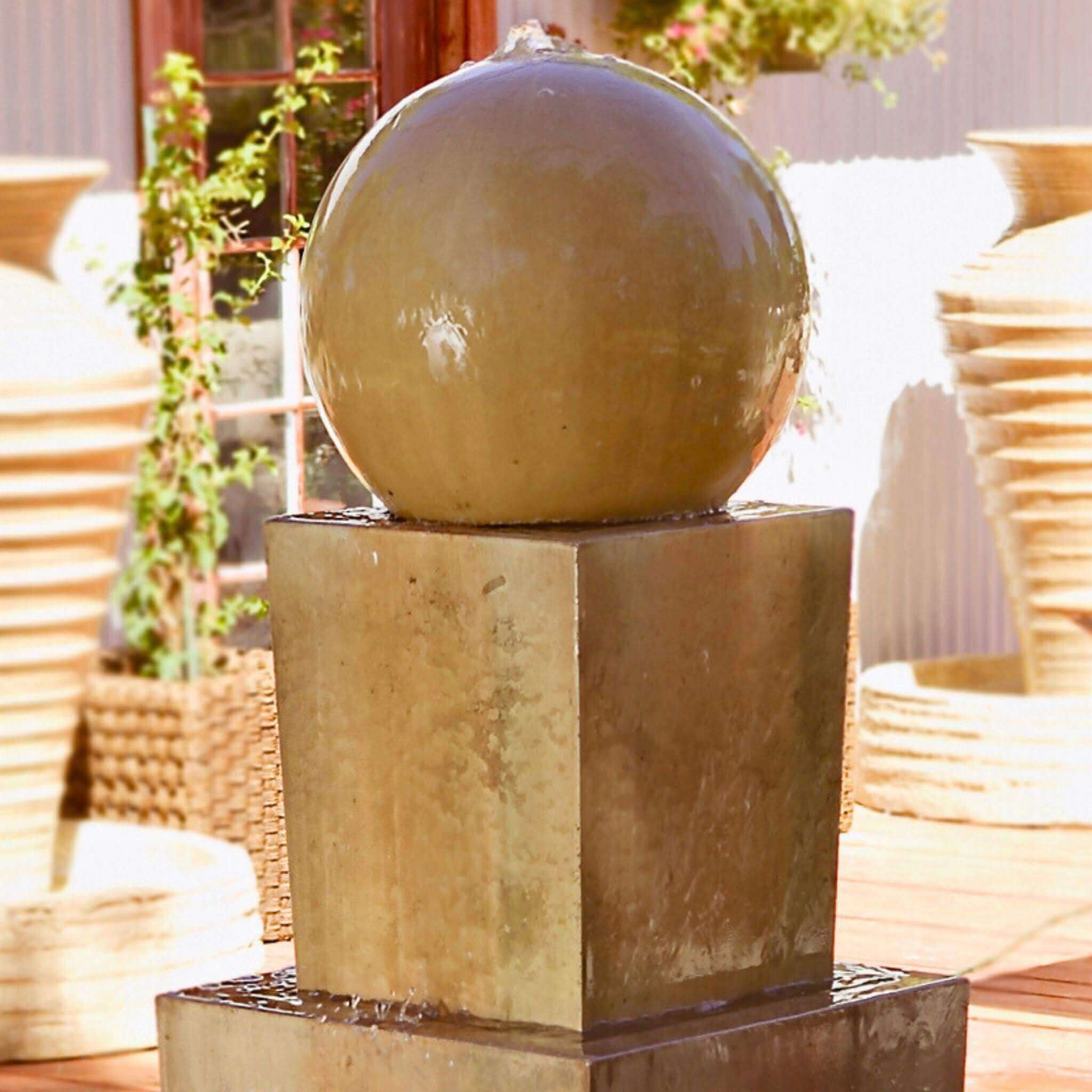 Double Obtuse Pedestal & Ball Concrete Fountain - GIST Fountains