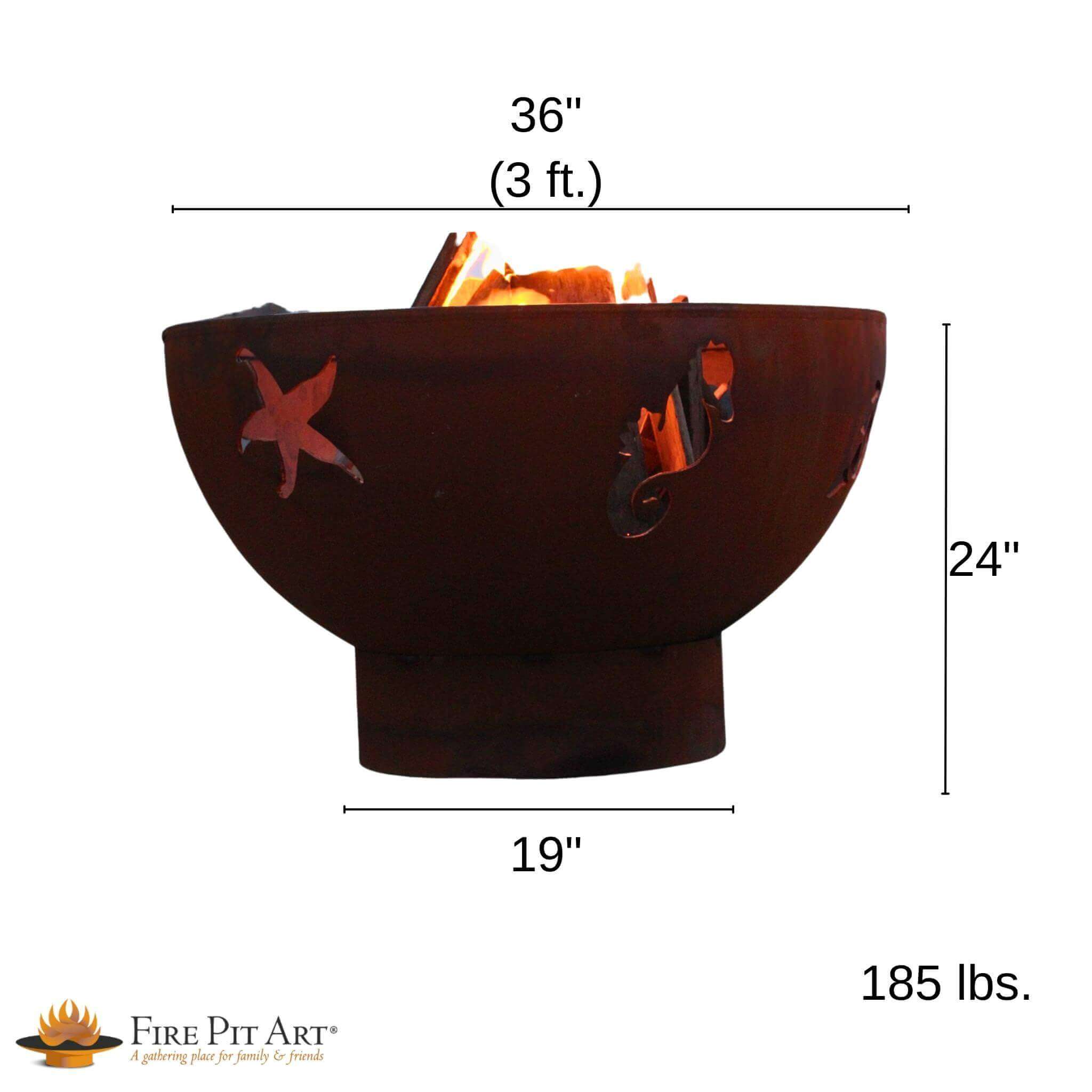 Sea Creatures Wood Burning Fire Pit in Steel - Fire Pit Art