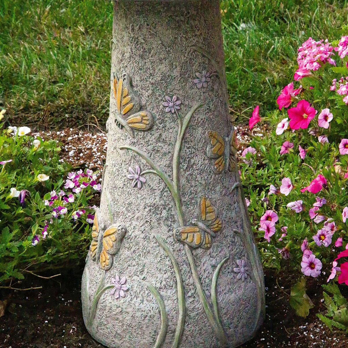 Butterfly & Flowers Concrete Bird Bath - Massarellis #9751
