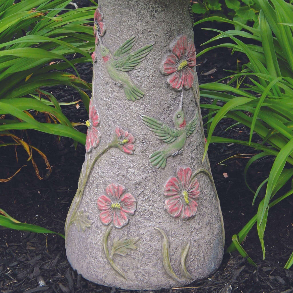 Hummingbird & Flowers Concrete Bird Bath - Massarellis #9757
