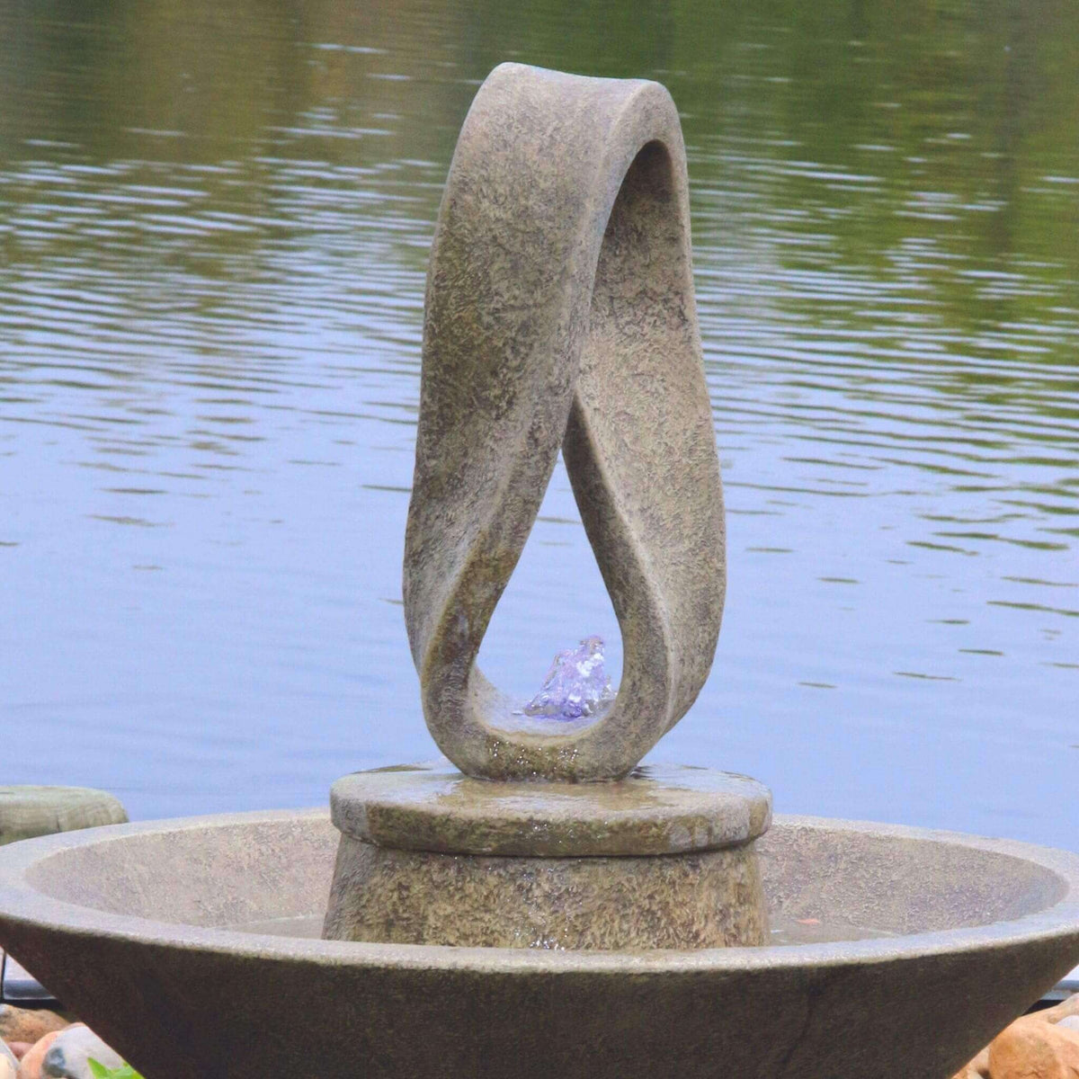 Garden Eternal Loop Concrete Fountain w/Lights - Massarellis #3834