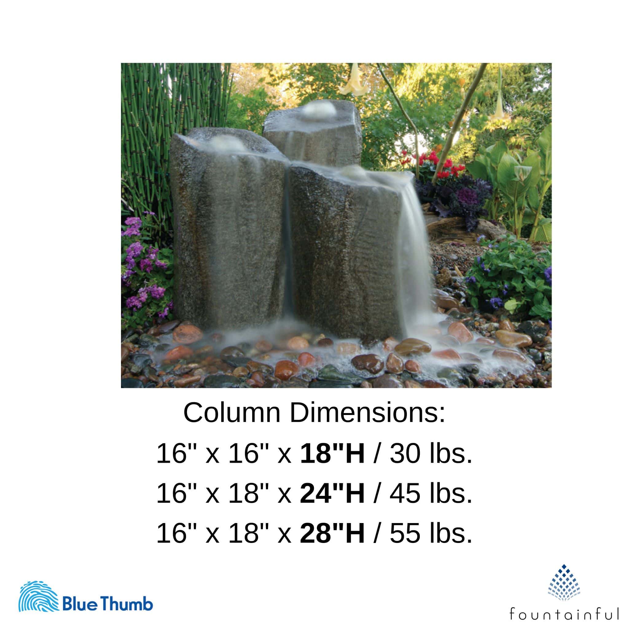 Triple Column GFRC Boulder Fountain - Complete Kit - Blue Thumb