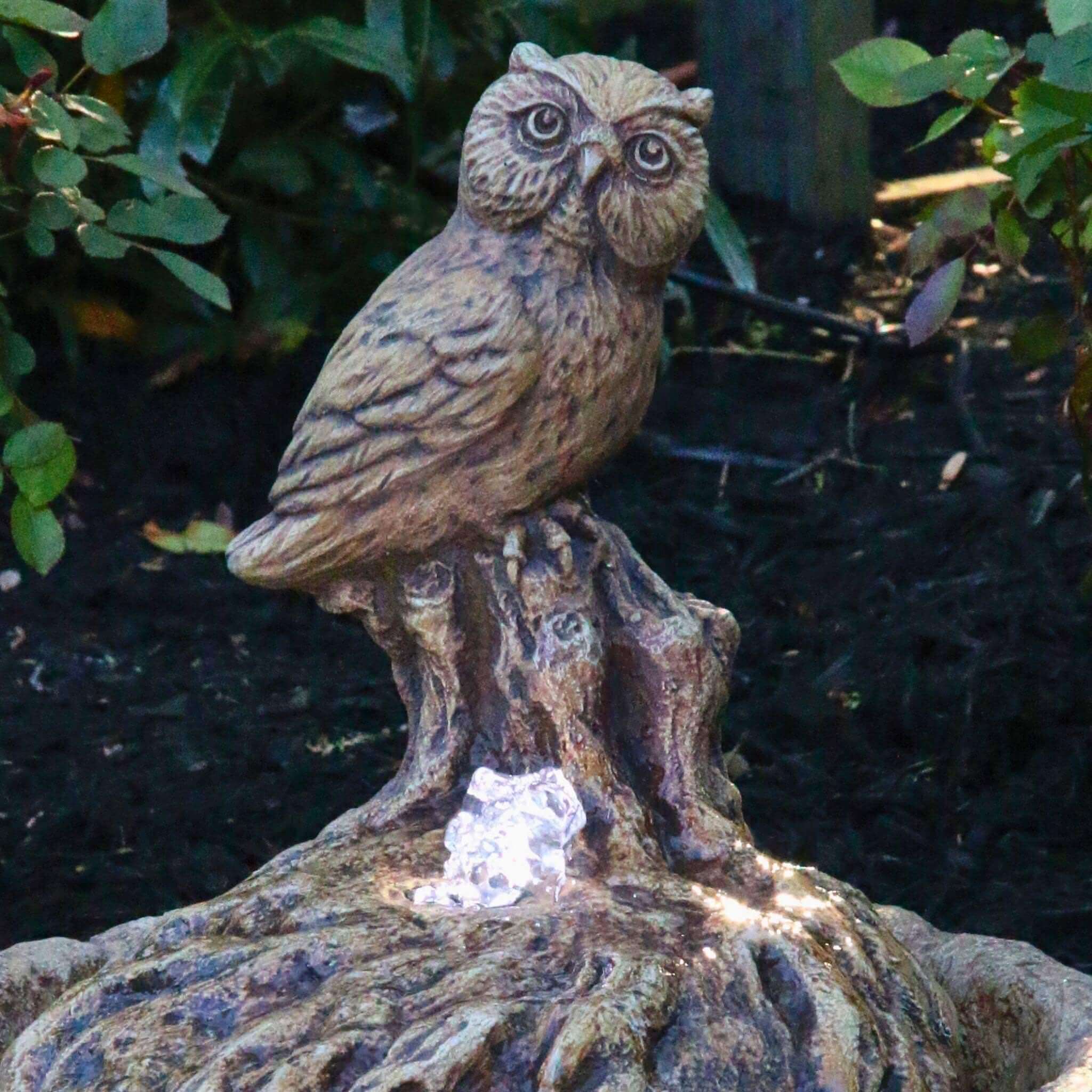 Owl Concrete Fountainette Parva w/Lights - Massarellis #3948