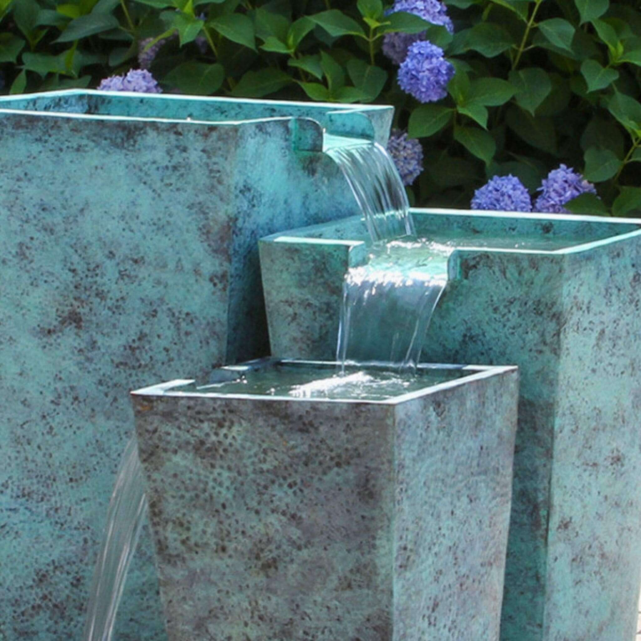 Triple Tapered Square Brass Urn Fountain - Complete Kit - Blue Thumb