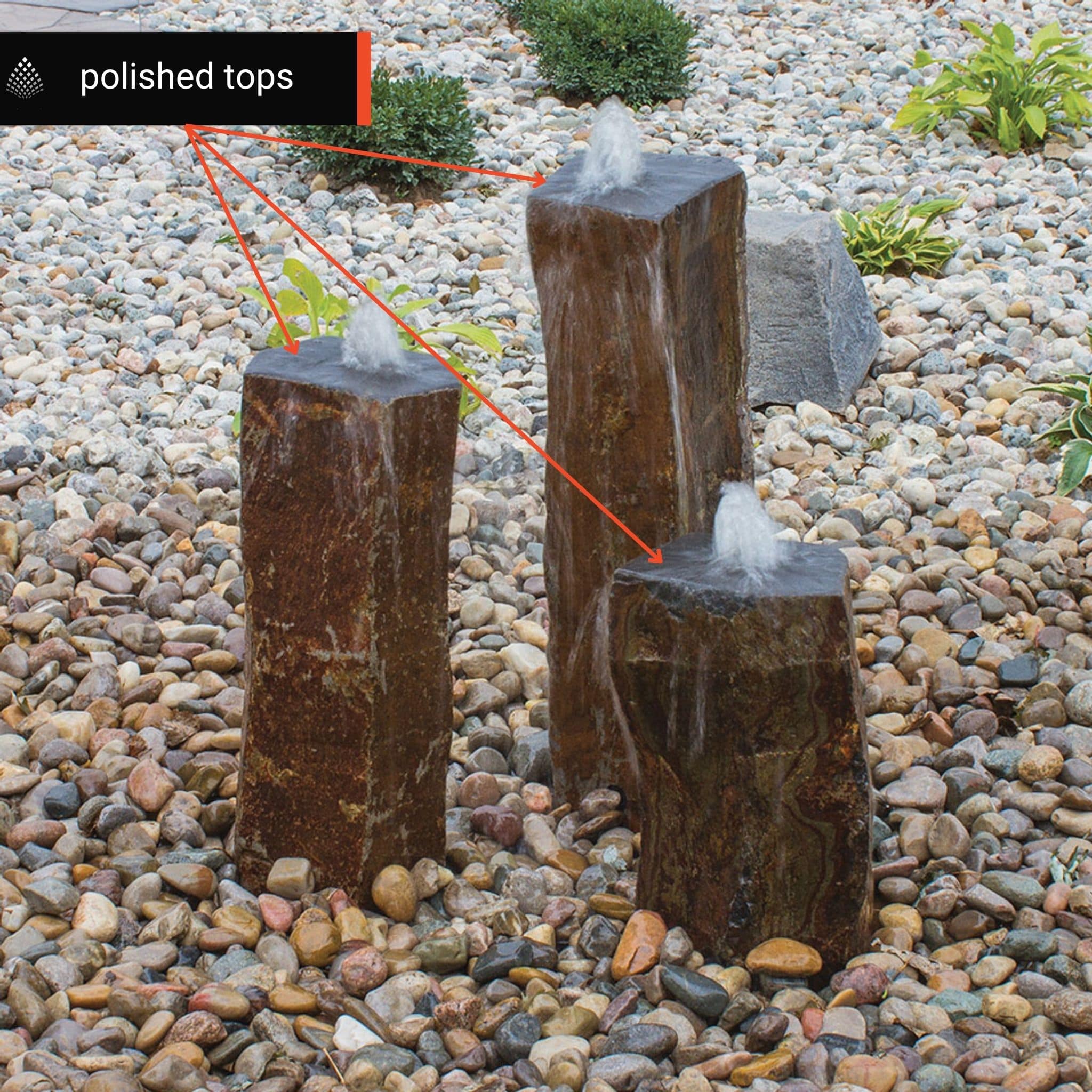 Triple Polished Top Basalt Fountain - Complete Kit- Blue Thumb