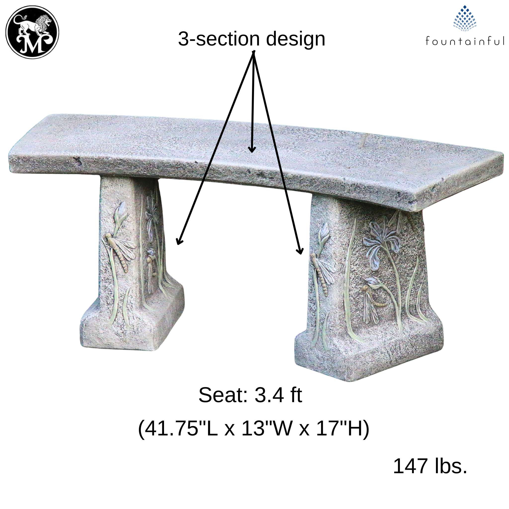 Dragonfly Concrete Garden Bench - Massarellis #4171