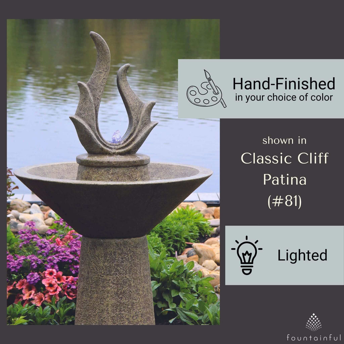 Garden Petal Point Concrete Fountain w/Lights - Massarellis #3833