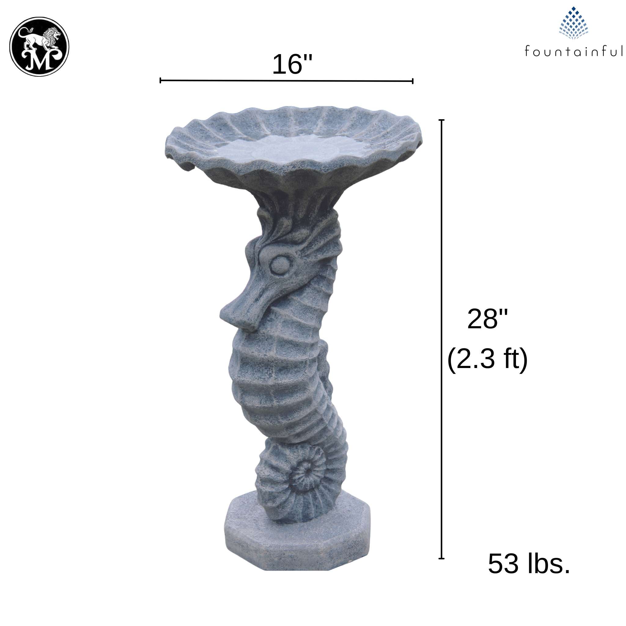 Seahorse Concrete Bird Bath - Massarellis #9759