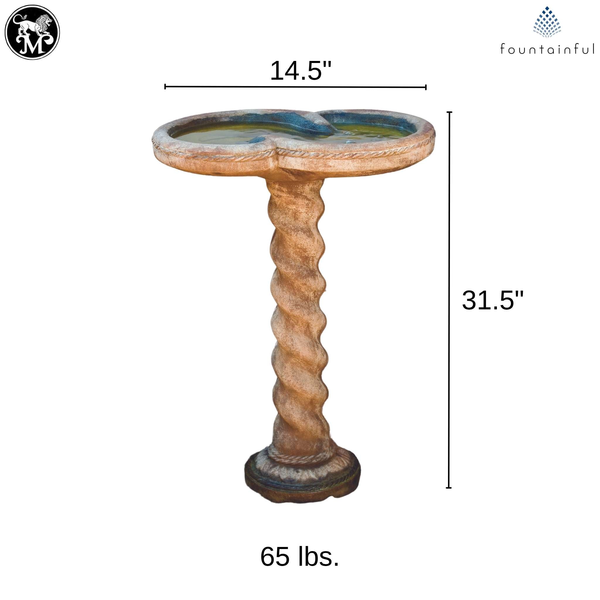 Spiral 1-Piece Concrete Bird Bath - Massarellis #9735
