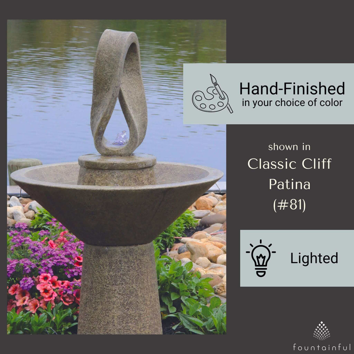 Garden Eternal Loop Concrete Fountain w/Lights - Massarellis #3834