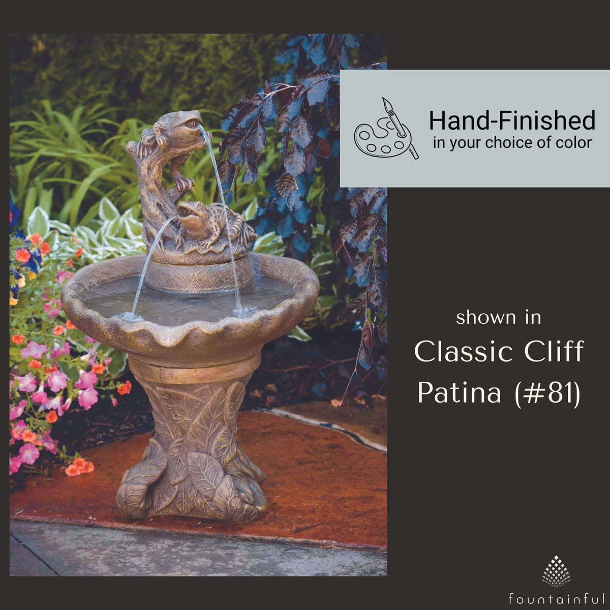 Leaf & Frog Spitter Style Concrete Fountain - Massarellis #3390