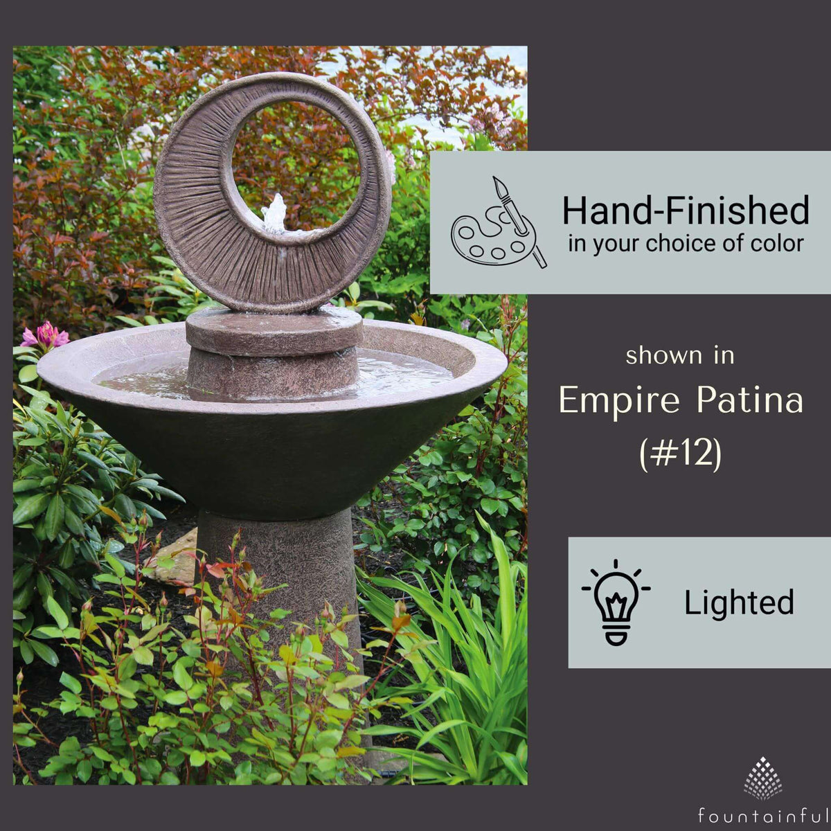 Garden Sunburst Concrete Fountain w/Lights - Massarellis #3798