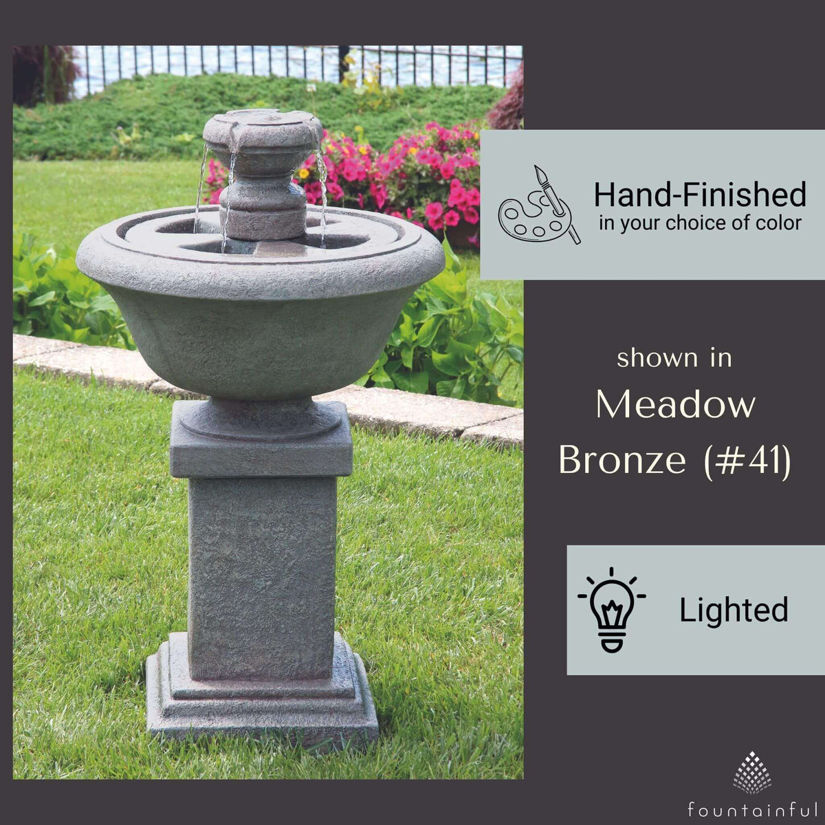 Cheshire 2-Tier Concrete Pedestal Fountain w/Lights - Massarellis #3570
