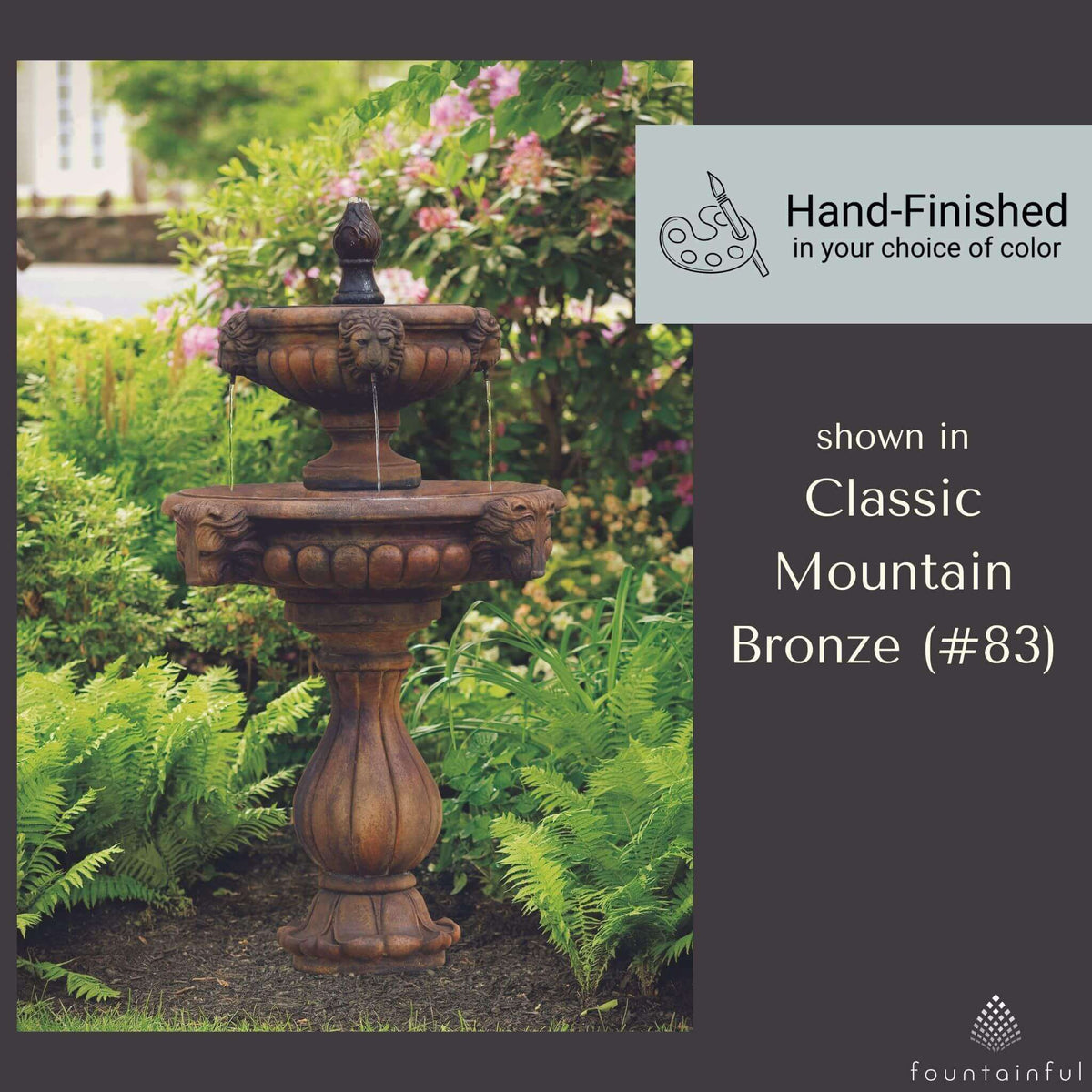 Classic Lion Head 2-Tier Concrete Fountain - Massarellis #3561