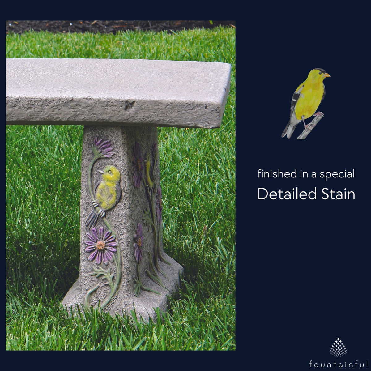 Songbird & Flowers Concrete Garden Bench - Massarellis #4167