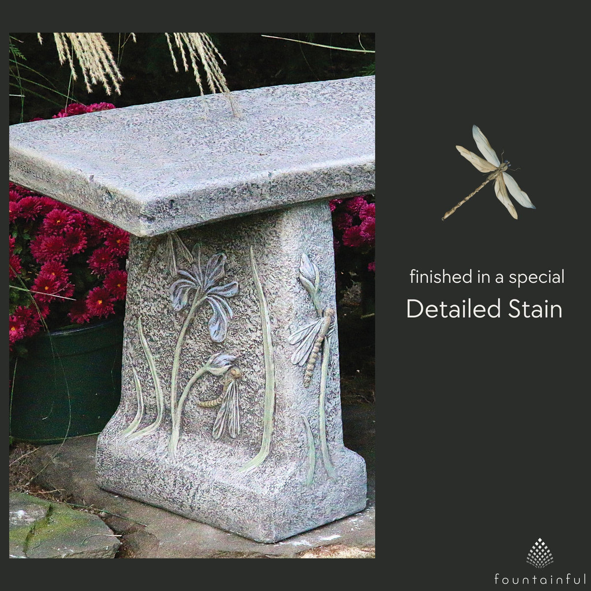 Dragonfly Concrete Garden Bench - Massarellis #4171