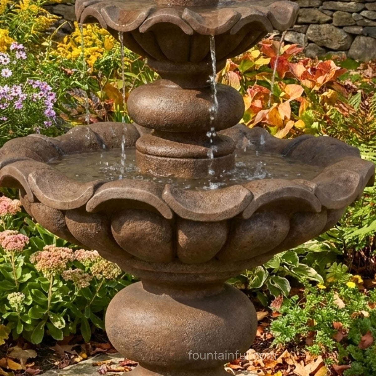 Scallop Globe 2-Tier Concrete Fountain - Massarellis #3826