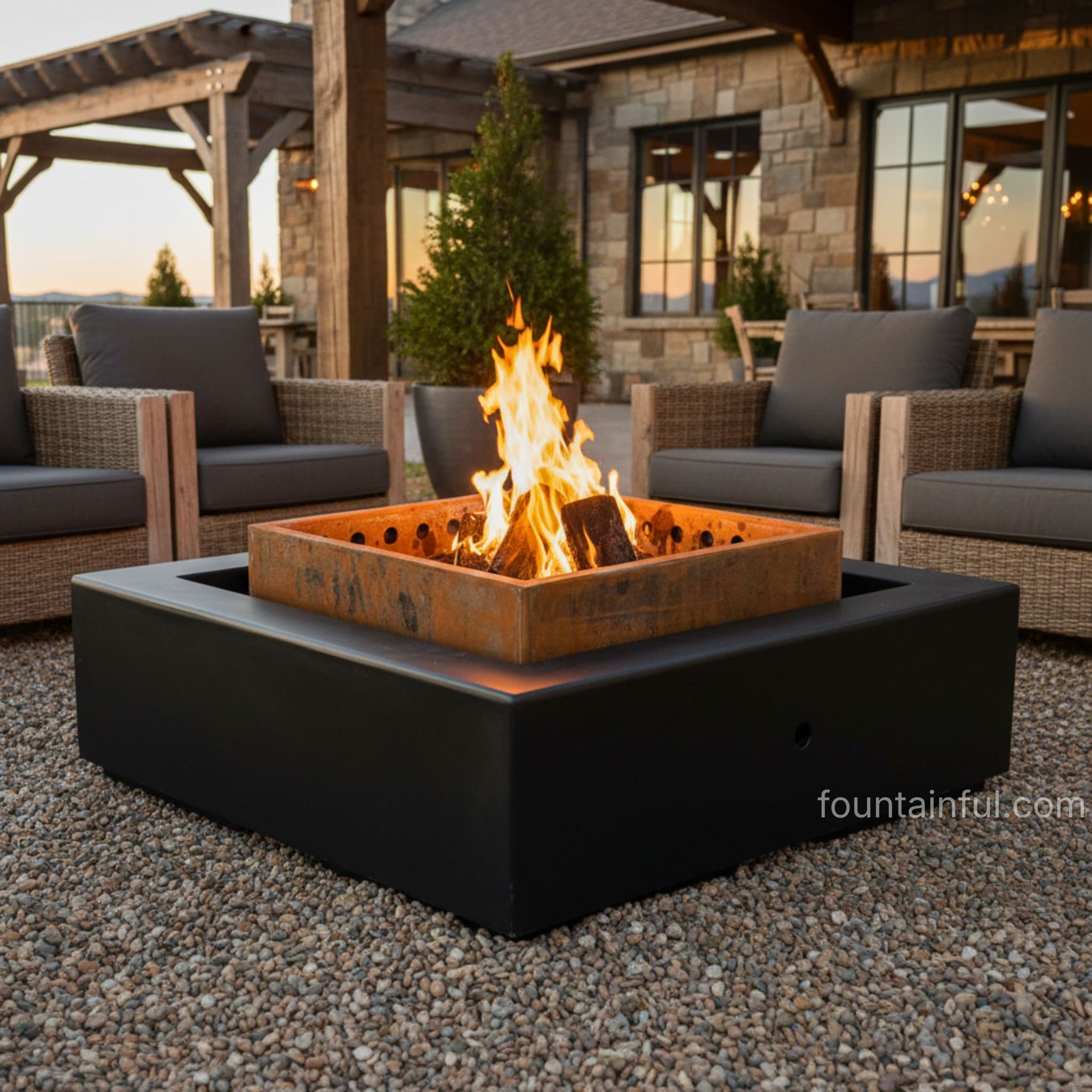 The Solar Smokeless Fire Pit in Concrete and Corten Steel - Outdoor Plus