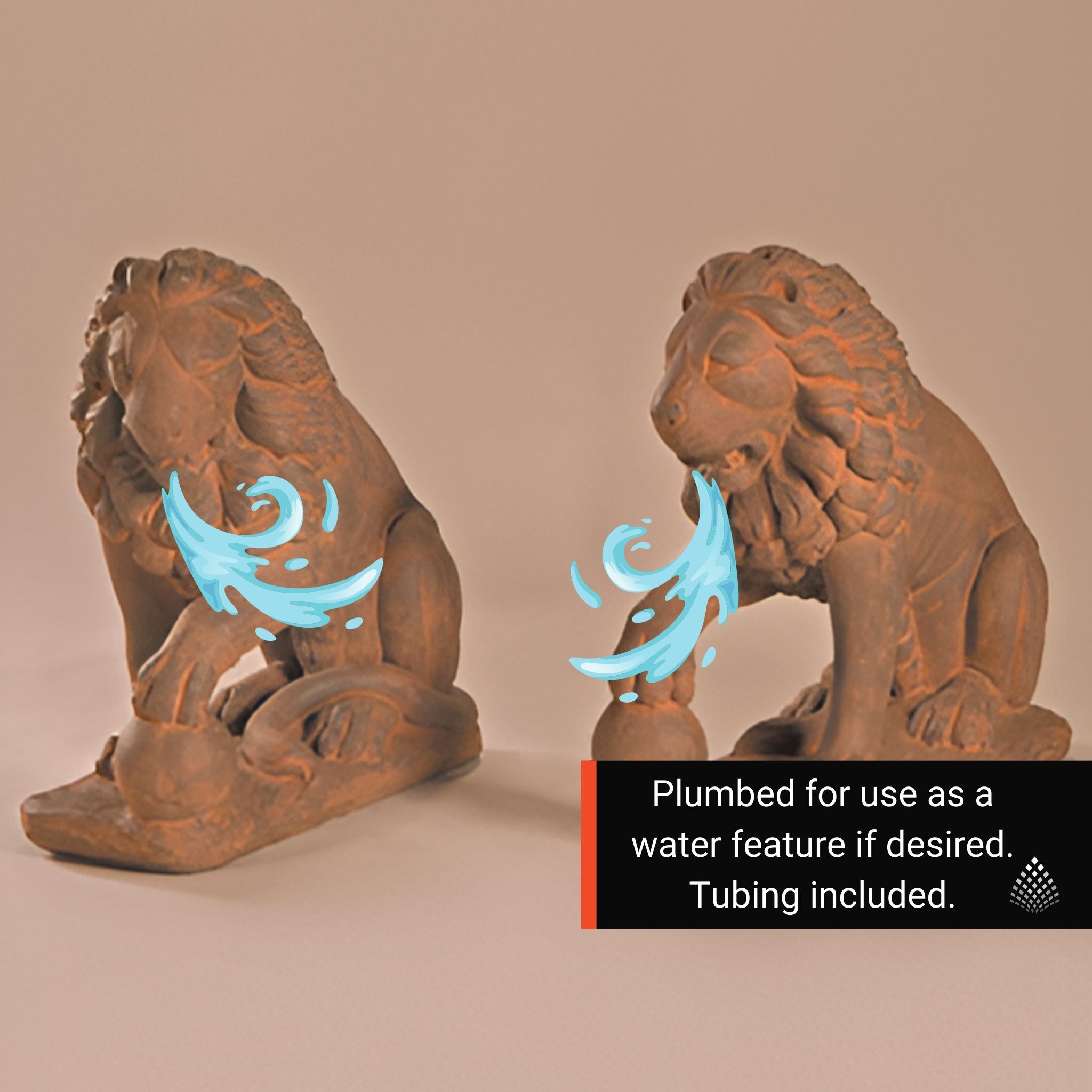 Lion with Ball Plumbed Concrete Statue - Fiore #544