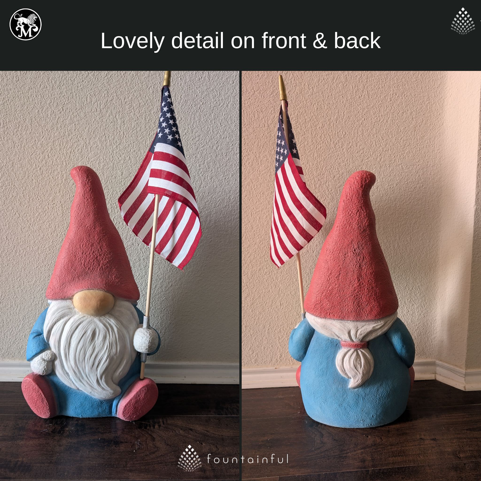 Flag Garden Gnome Concrete Statue - Massarellis #7613